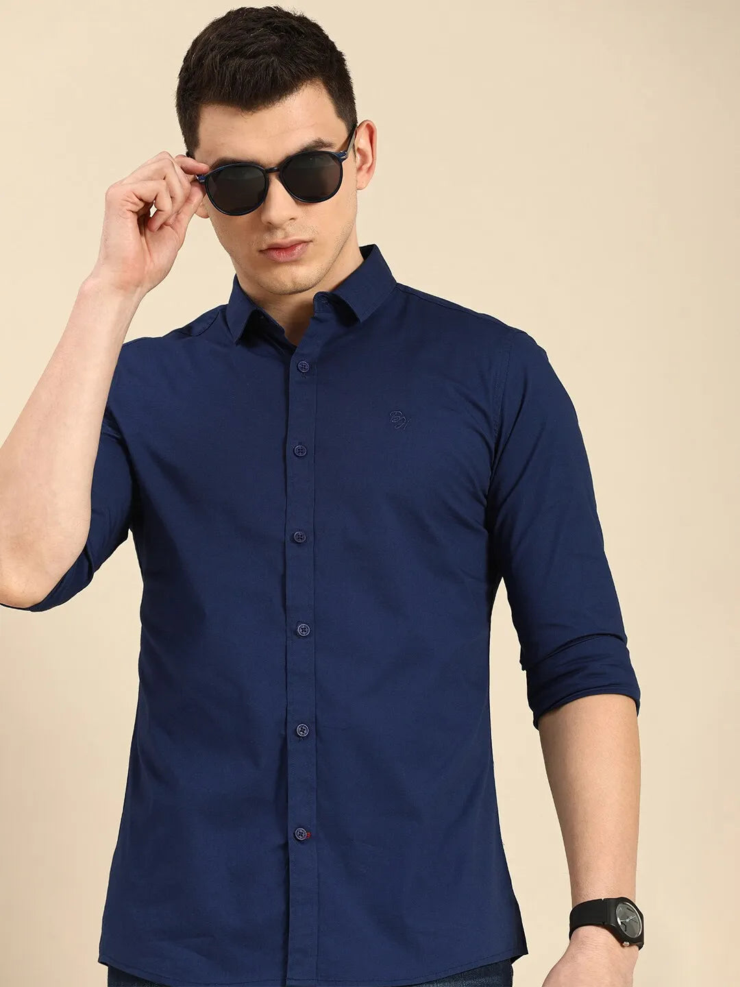 Blue Super Slim Fit Regular Collar Long Sleeves Men's Shirt by Being Human Clothing