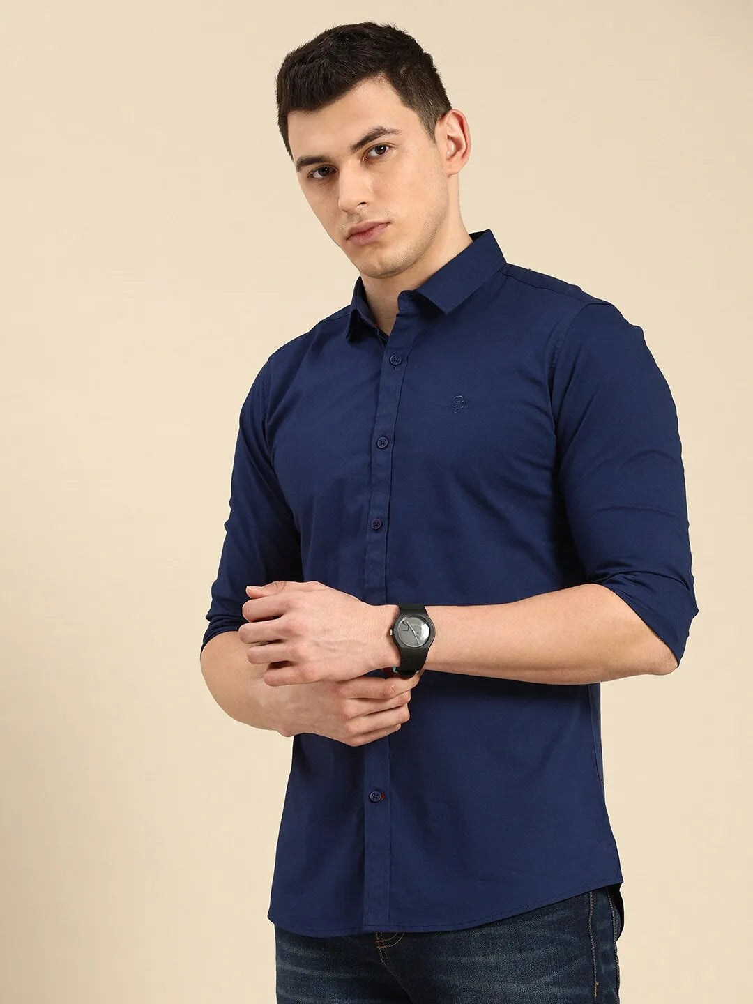 Blue Super Slim Fit Regular Collar Long Sleeves Men's Shirt by Being Human Clothing