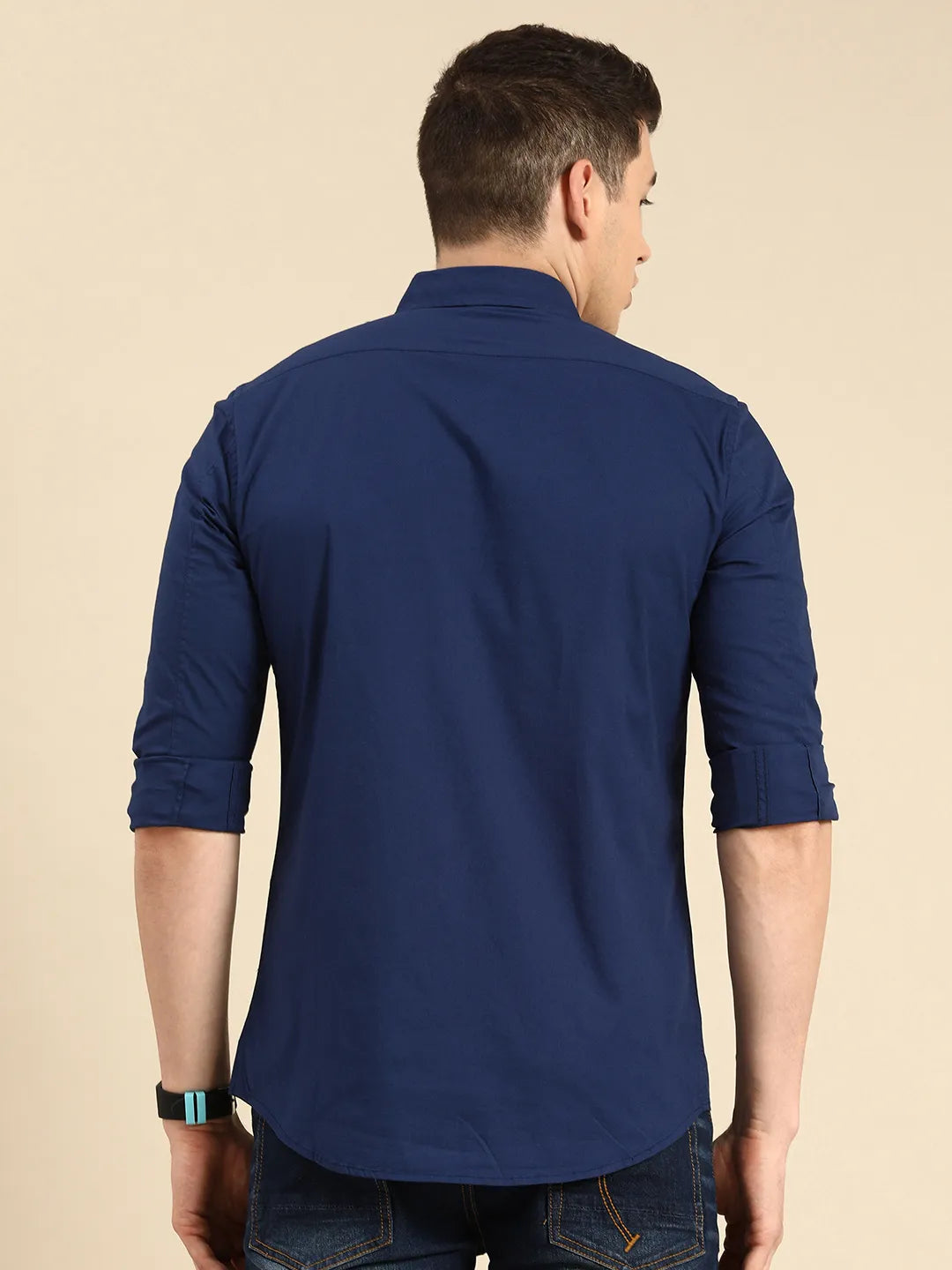 Blue Super Slim Fit Regular Collar Long Sleeves Men's Shirt by Being Human Clothing