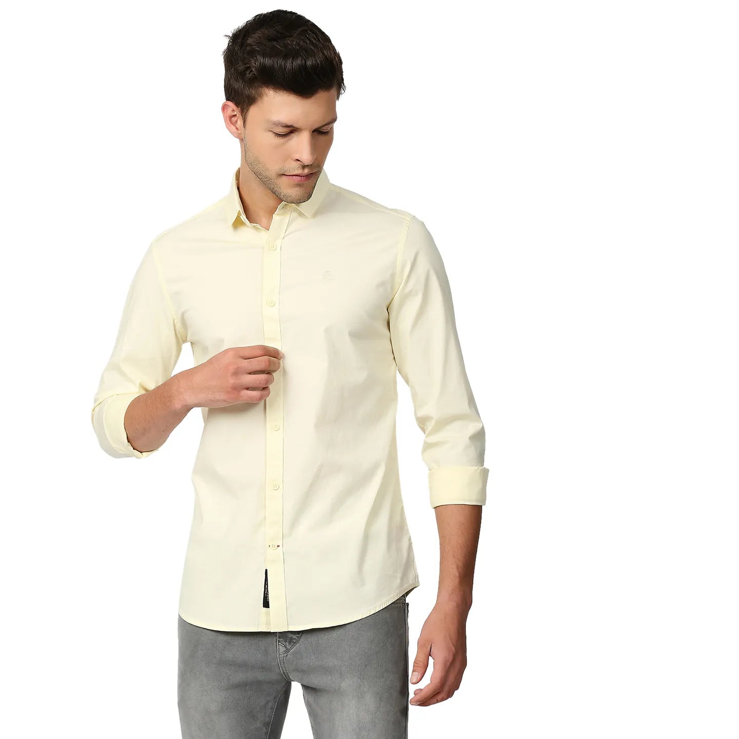 Yellow Super Slim Fit Regular Collar Men's Shirt by Being Human Clothing