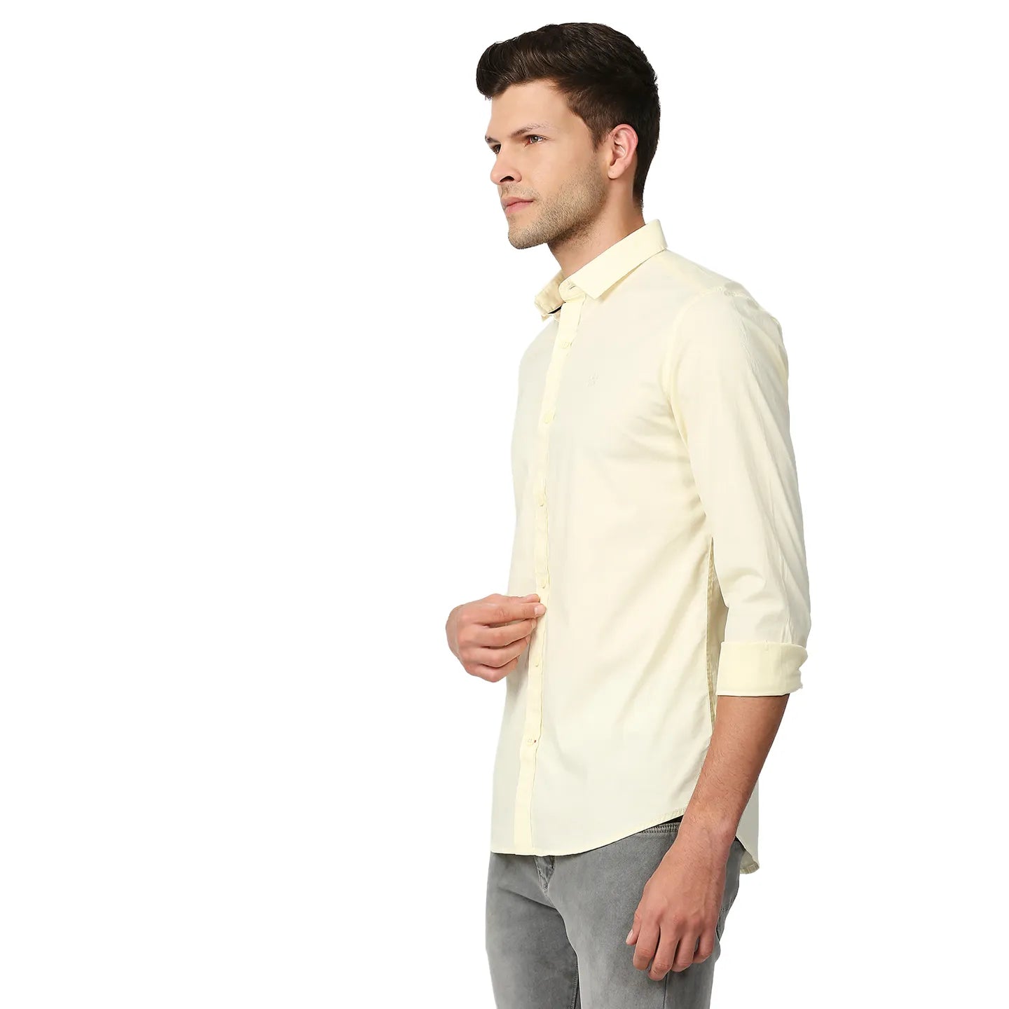 Yellow Super Slim Fit Regular Collar Men's Shirt by Being Human Clothing