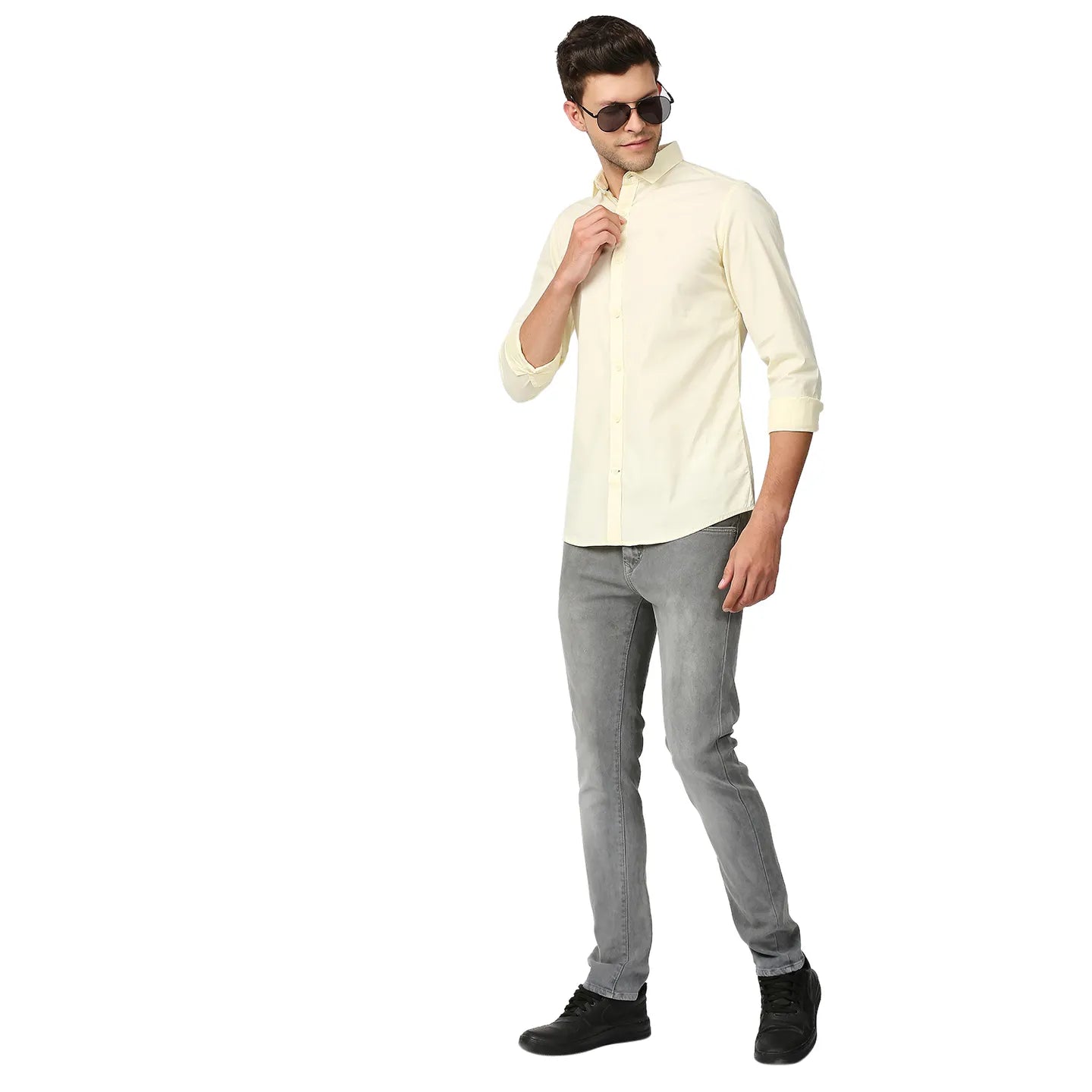 Yellow Super Slim Fit Regular Collar Men's Shirt by Being Human Clothing