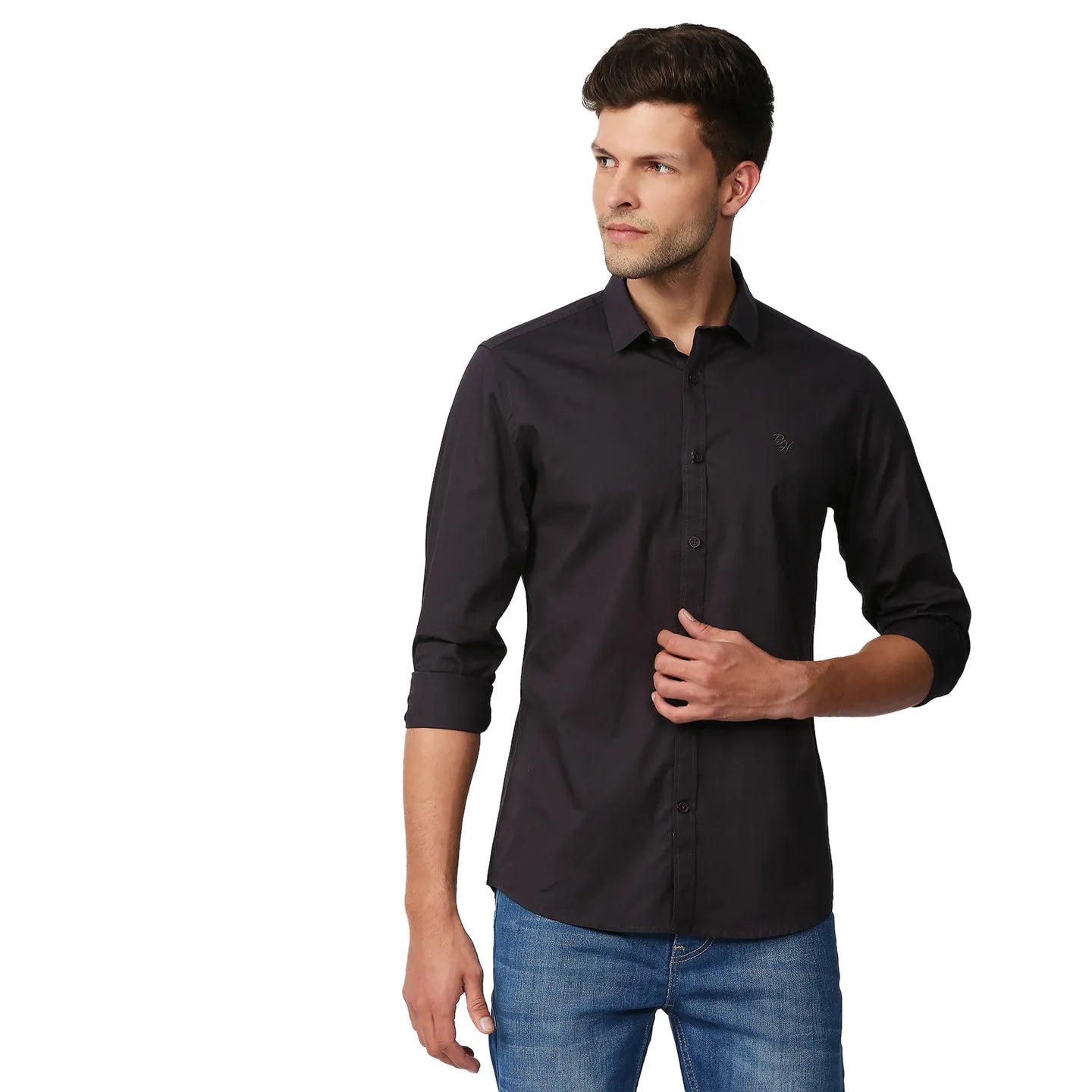 Grey Super Slim Fit Regular Collar Long Sleeves Men's Shirt by Being Human Clothing