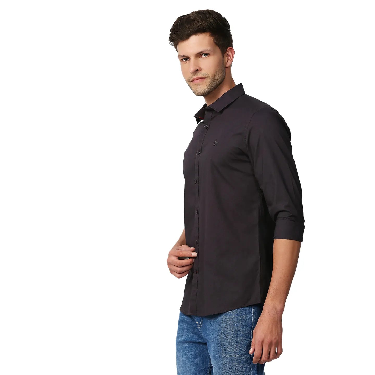 Grey Super Slim Fit Regular Collar Long Sleeves Men's Shirt by Being Human Clothing