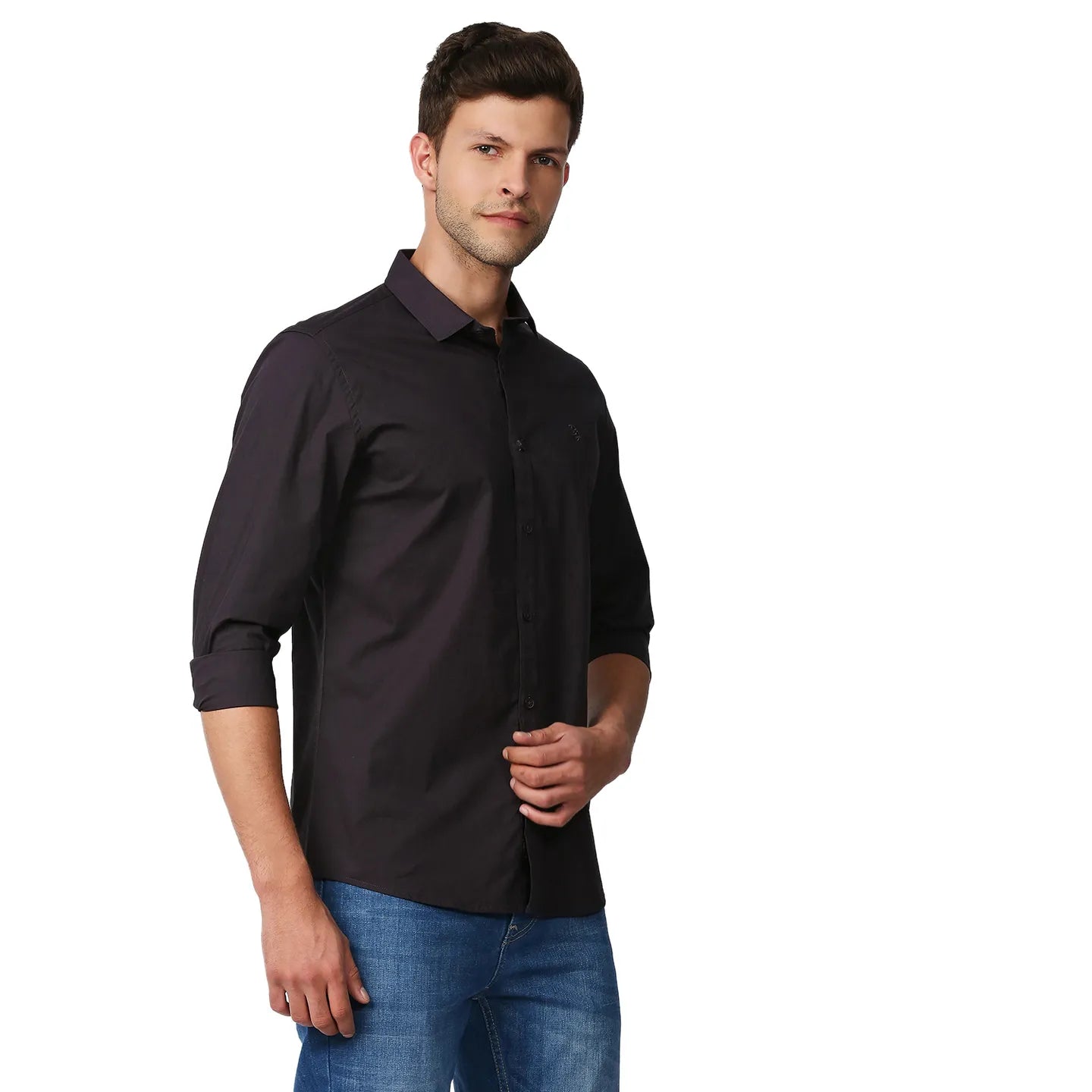 Grey Super Slim Fit Regular Collar Long Sleeves Men's Shirt by Being Human Clothing