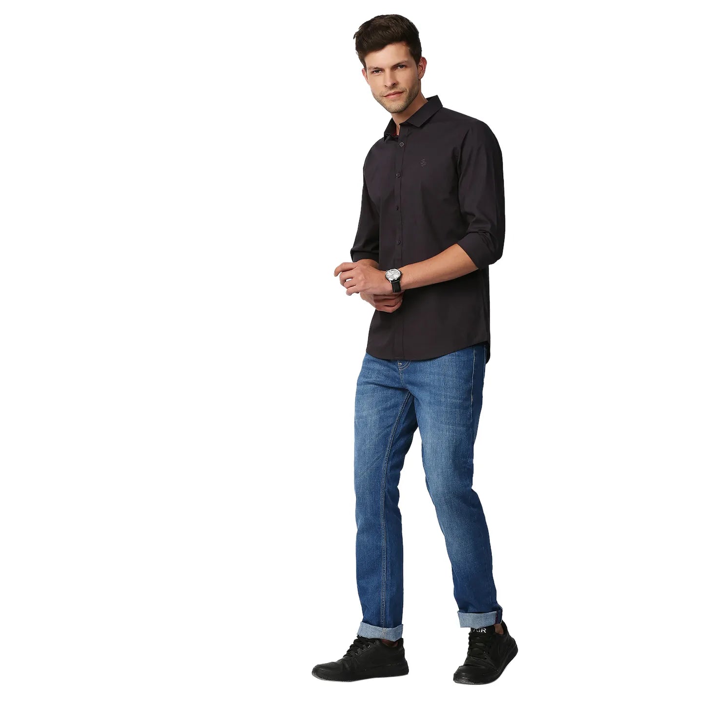 Grey Super Slim Fit Regular Collar Long Sleeves Men's Shirt by Being Human Clothing