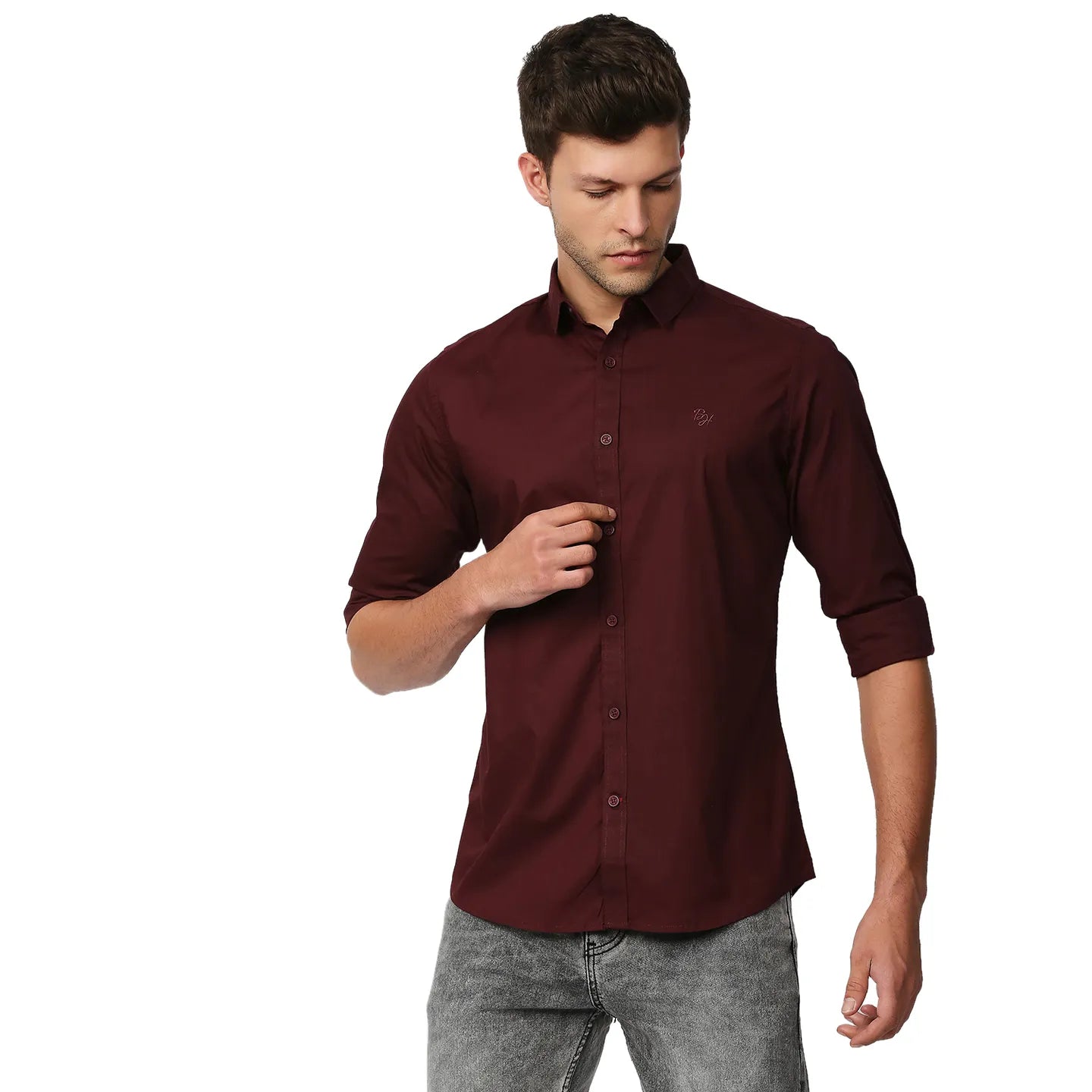 Red Super Slim Fit Regular Collar Long Sleeves Men's Shirt by Being Human Clothing