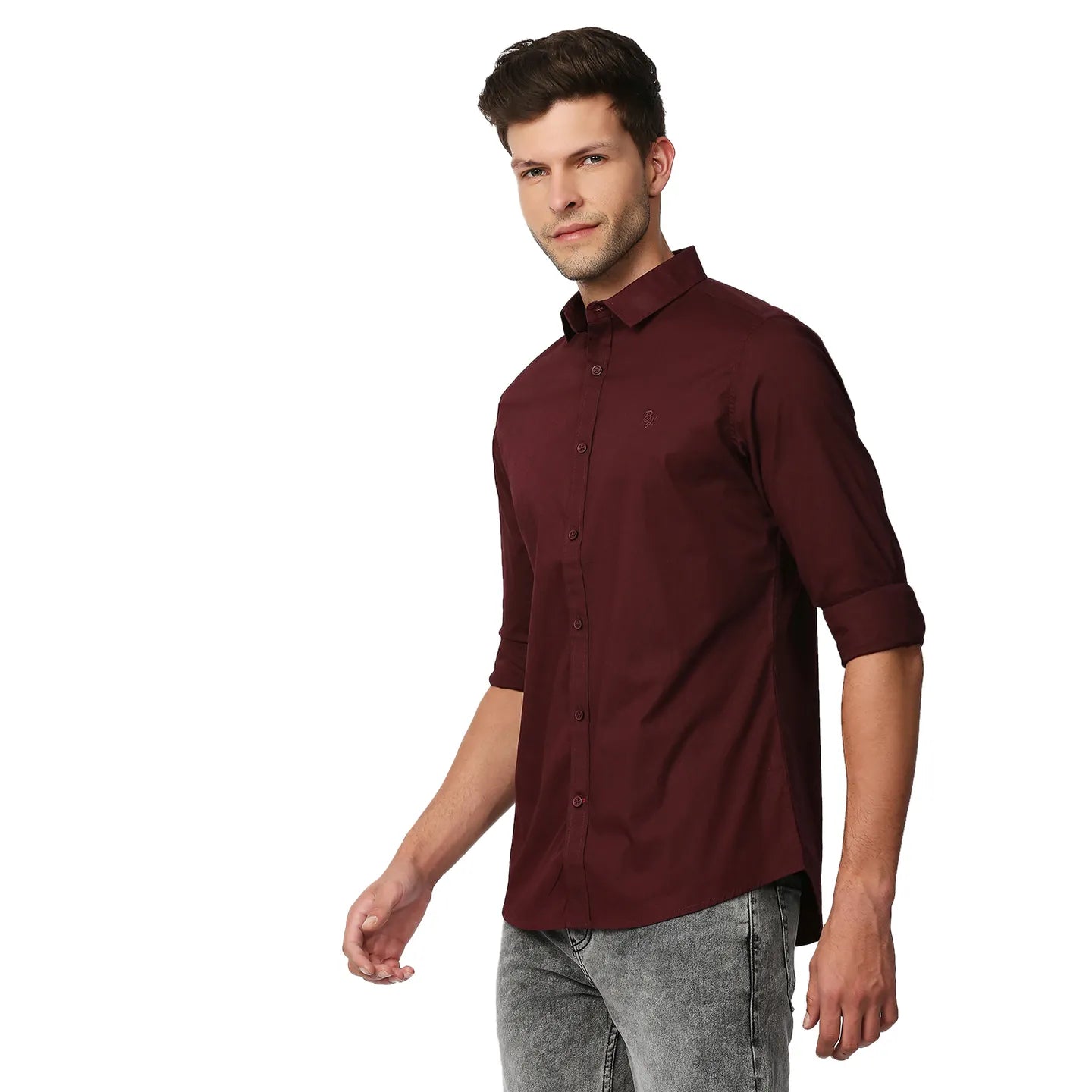 Red Super Slim Fit Regular Collar Long Sleeves Men's Shirt by Being Human Clothing