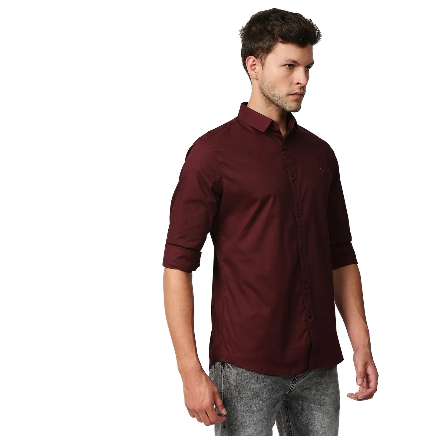 Red Super Slim Fit Regular Collar Long Sleeves Men's Shirt by Being Human Clothing