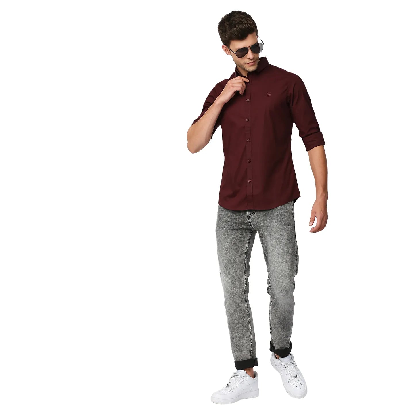 Red Super Slim Fit Regular Collar Long Sleeves Men's Shirt by Being Human Clothing