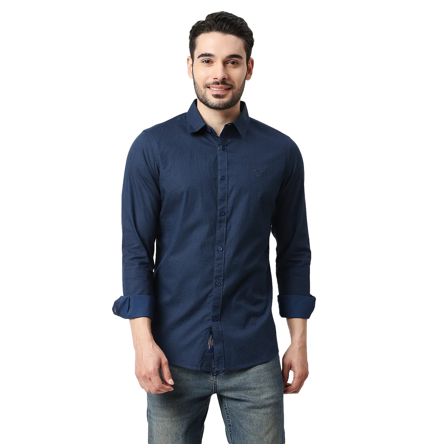 Navy Slim Fit Regular Collar Men's Shirt by Being Human Clothing