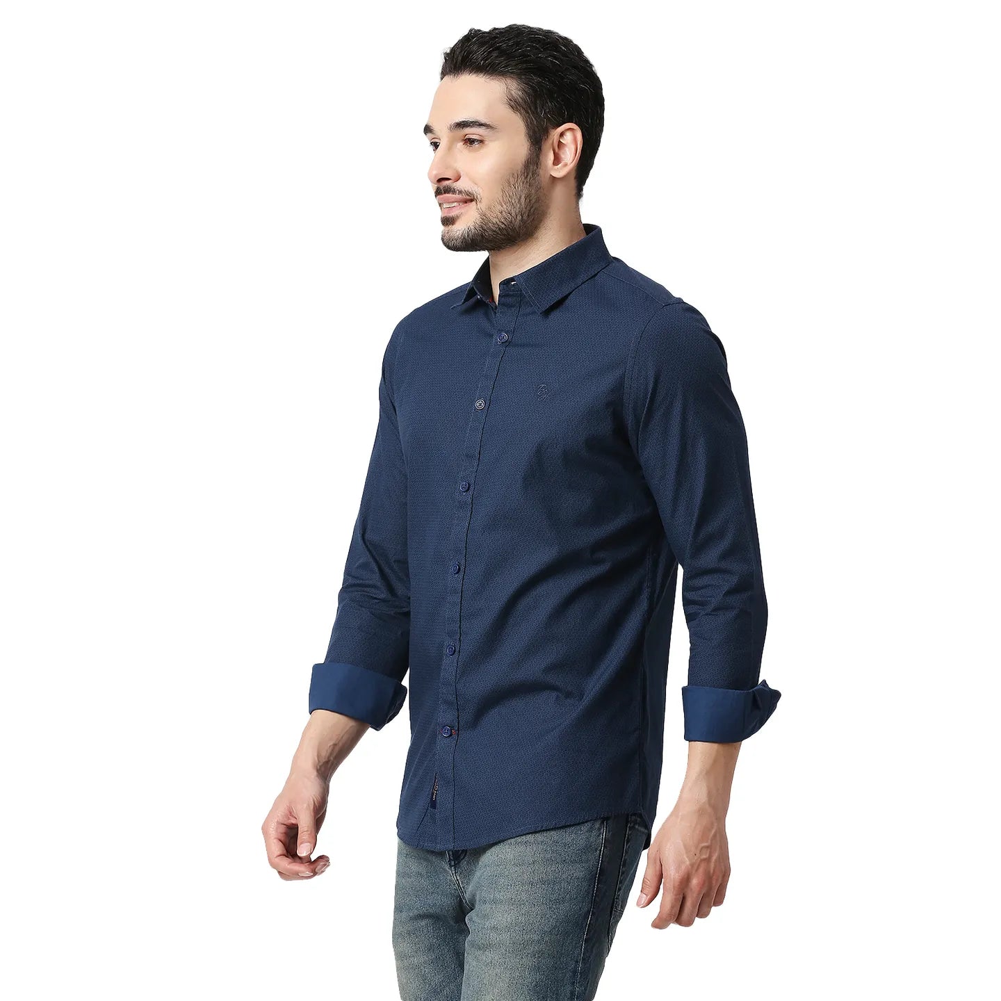 Navy Slim Fit Regular Collar Men's Shirt by Being Human Clothing