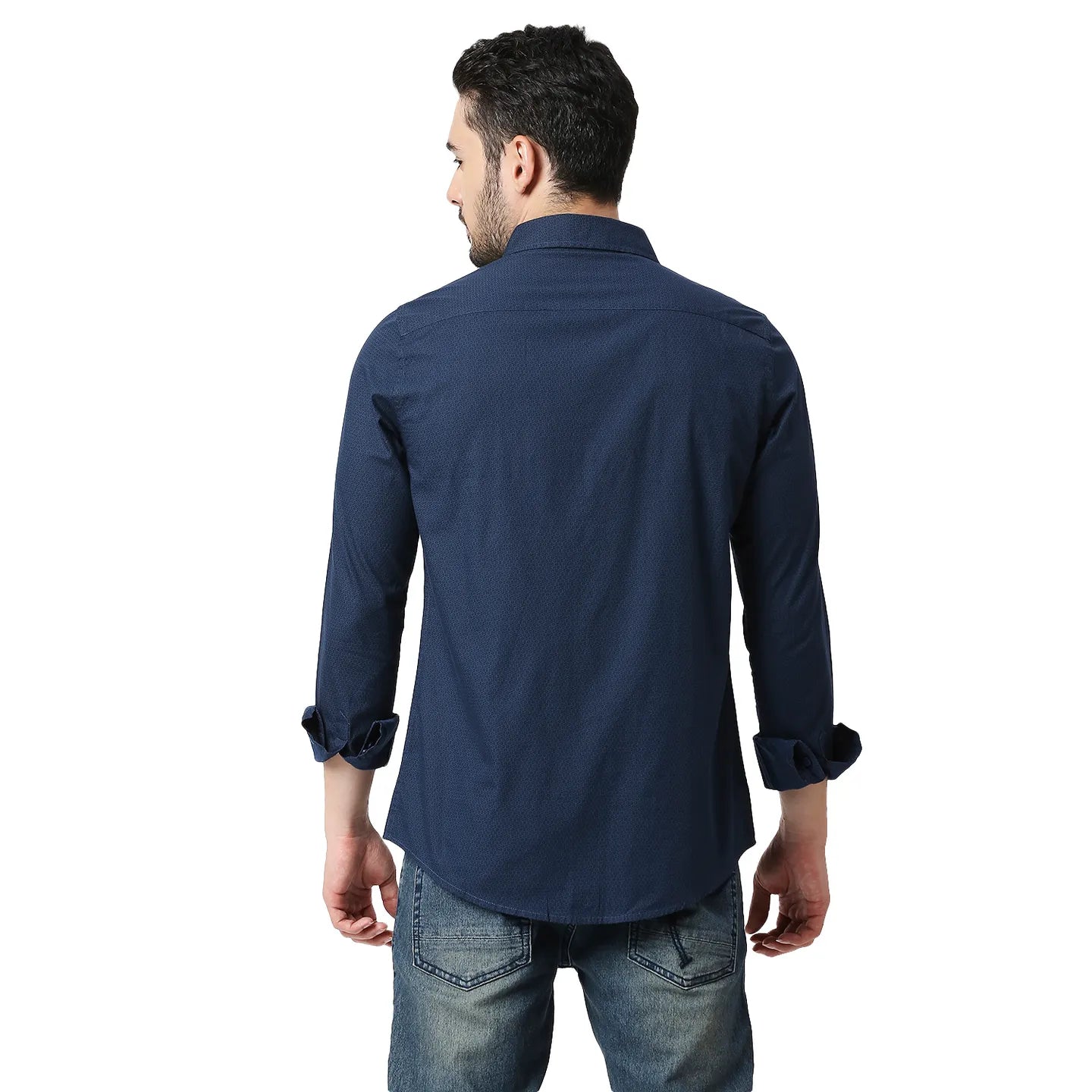 Navy Slim Fit Regular Collar Men's Shirt by Being Human Clothing