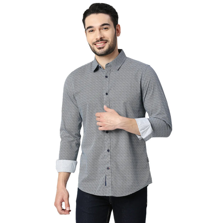 Blue Slim Straight Fit Regular Collar Long Sleeves Cotton Men's Shirt by Being Human Clothing
