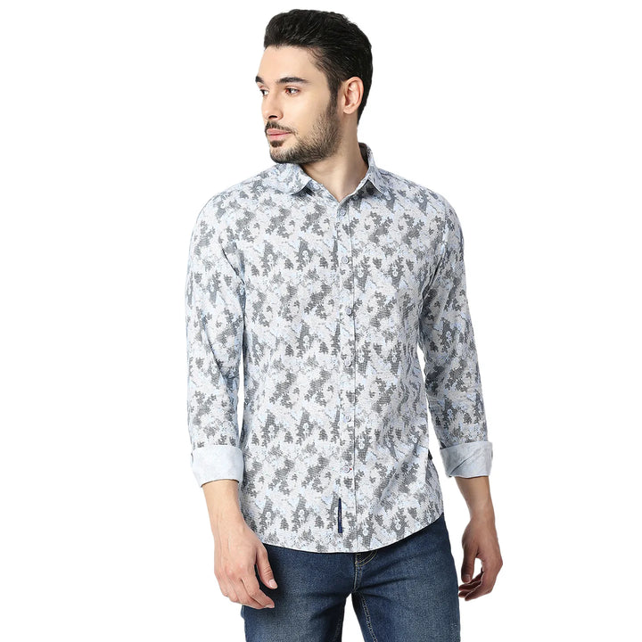 Blue Slim Straight Fit Regular Collar Long Sleeves Cotton Men's Shirt by Being Human Clothing