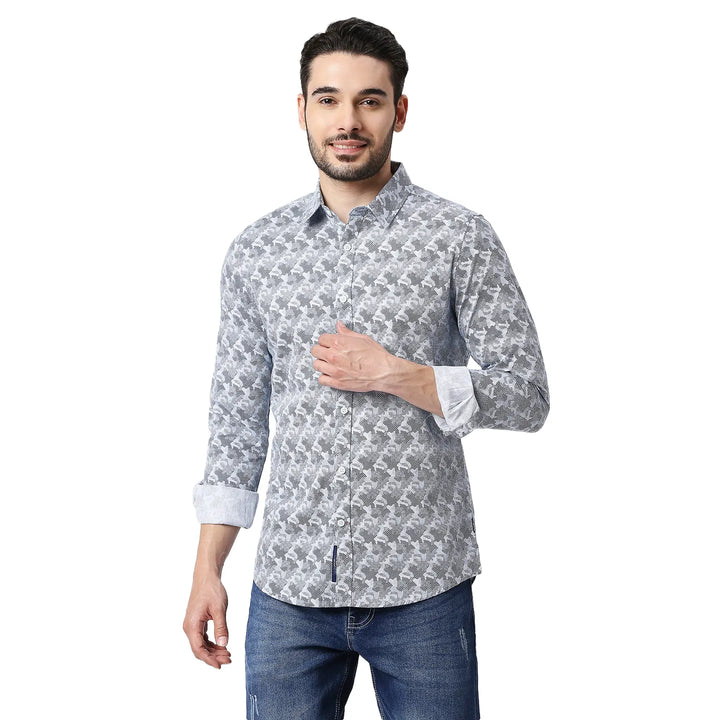 Blue Slim Straight Fit Regular Collar Long Sleeves Cotton Men's Shirt by Being Human Clothing
