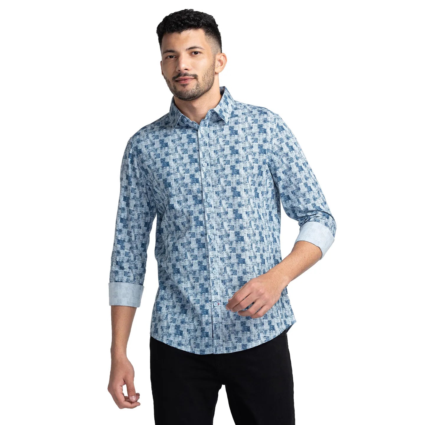 Being Human Clothing Men Slim Fit Collared Shirts-Blue