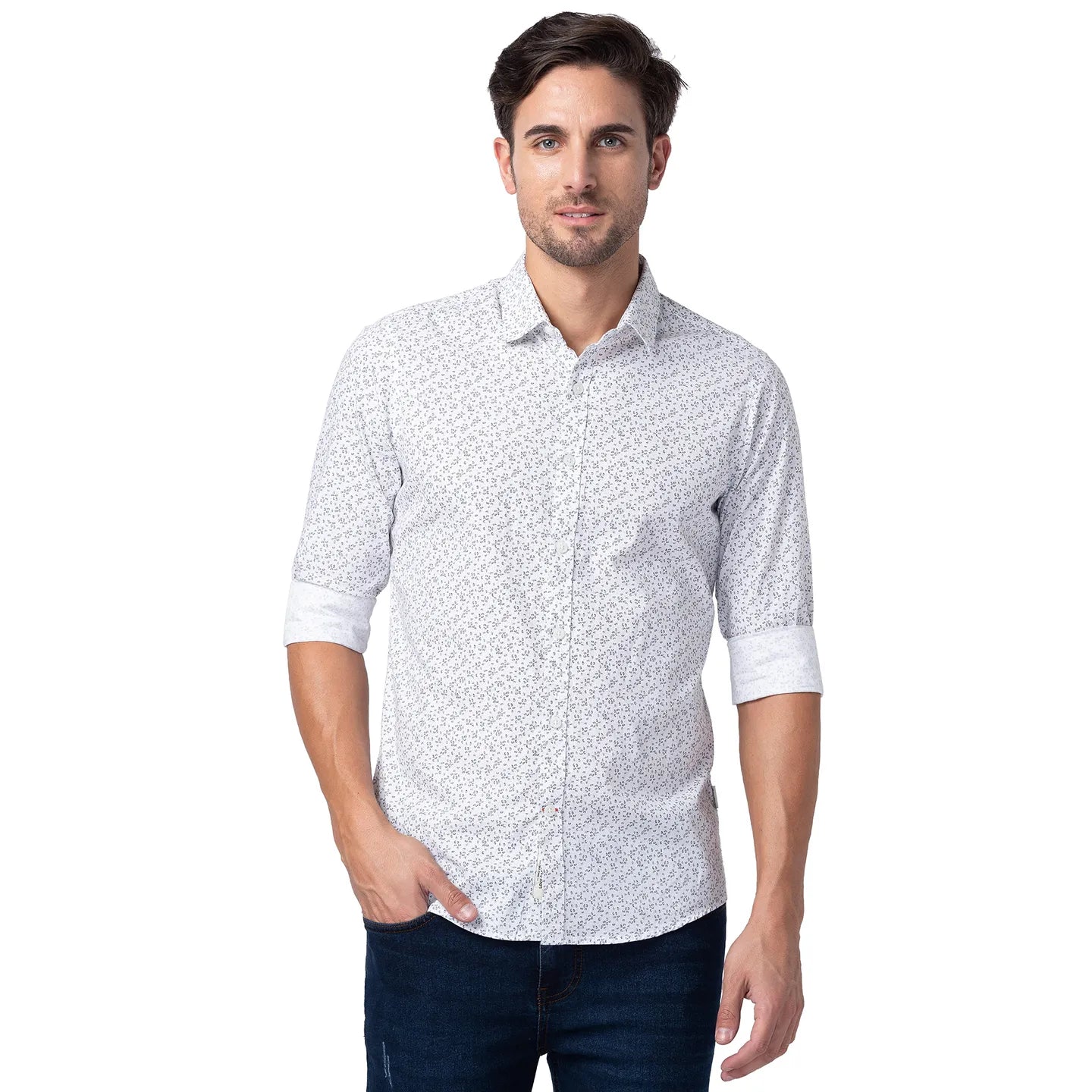 White Slim Straight Fit Regular Collar Long Sleeves Men's Shirt by Being Human Clothing