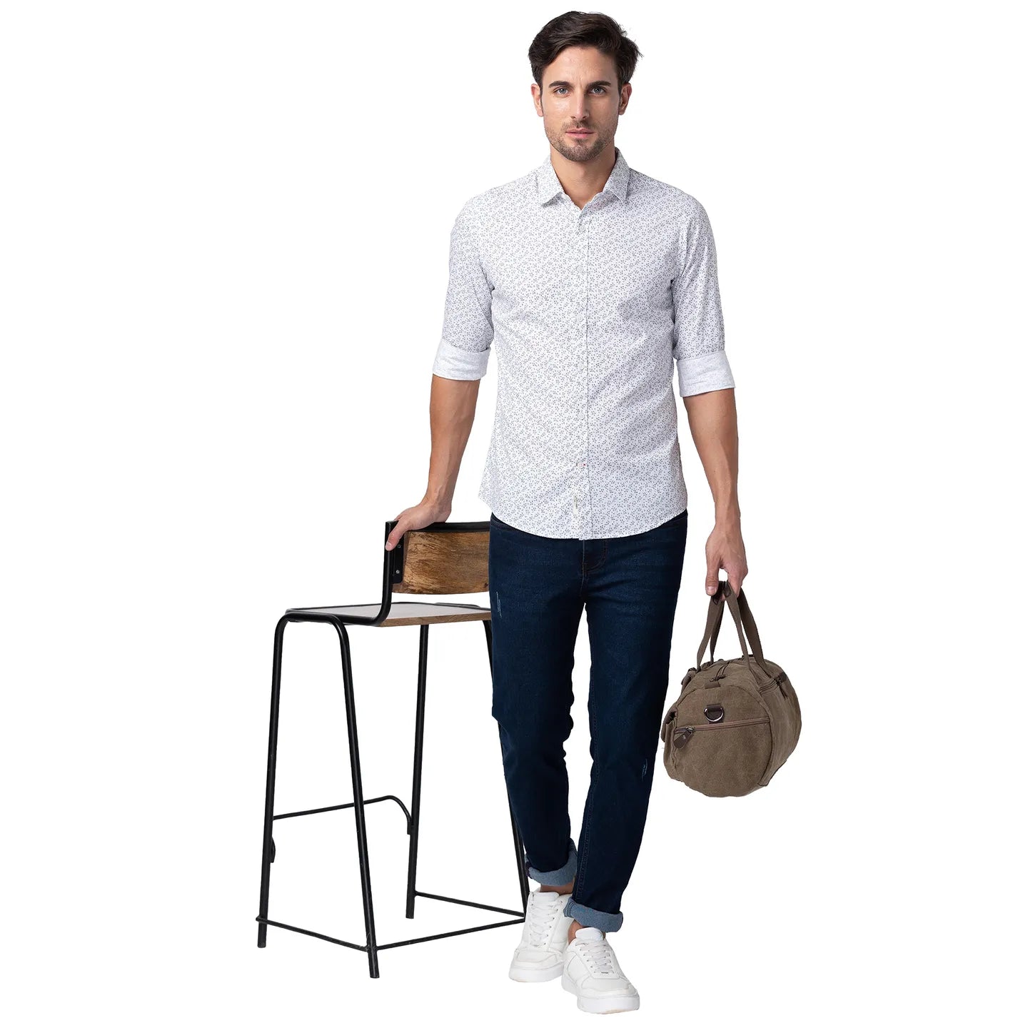 White Slim Straight Fit Regular Collar Long Sleeves Men's Shirt by Being Human Clothing