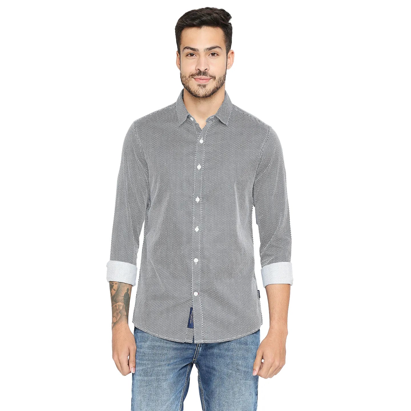 White Slim Straight Fit Regular Collar Long Sleeves Cotton Men's Shirt by Being Human Clothing