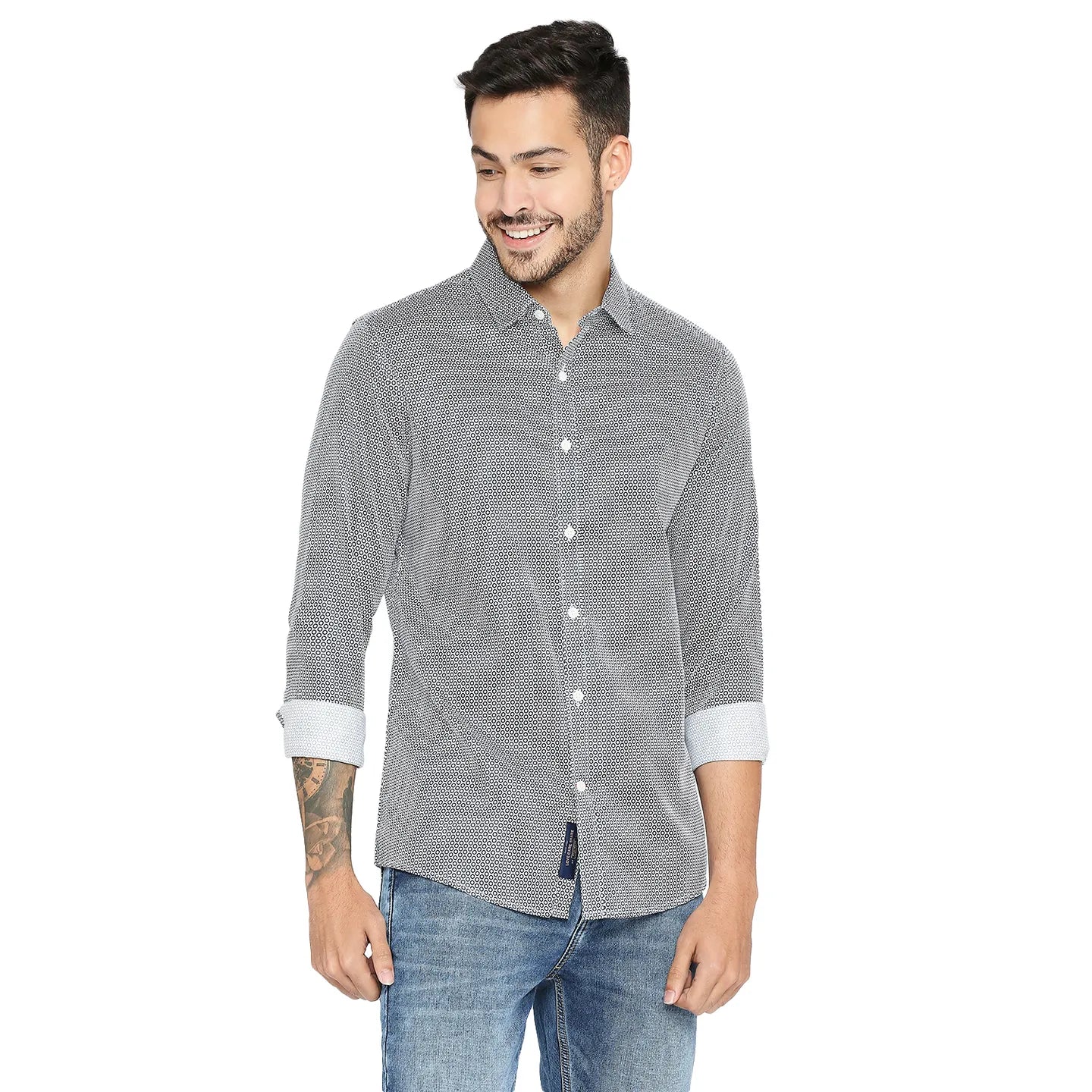 White Slim Straight Fit Regular Collar Long Sleeves Cotton Men's Shirt by Being Human Clothing