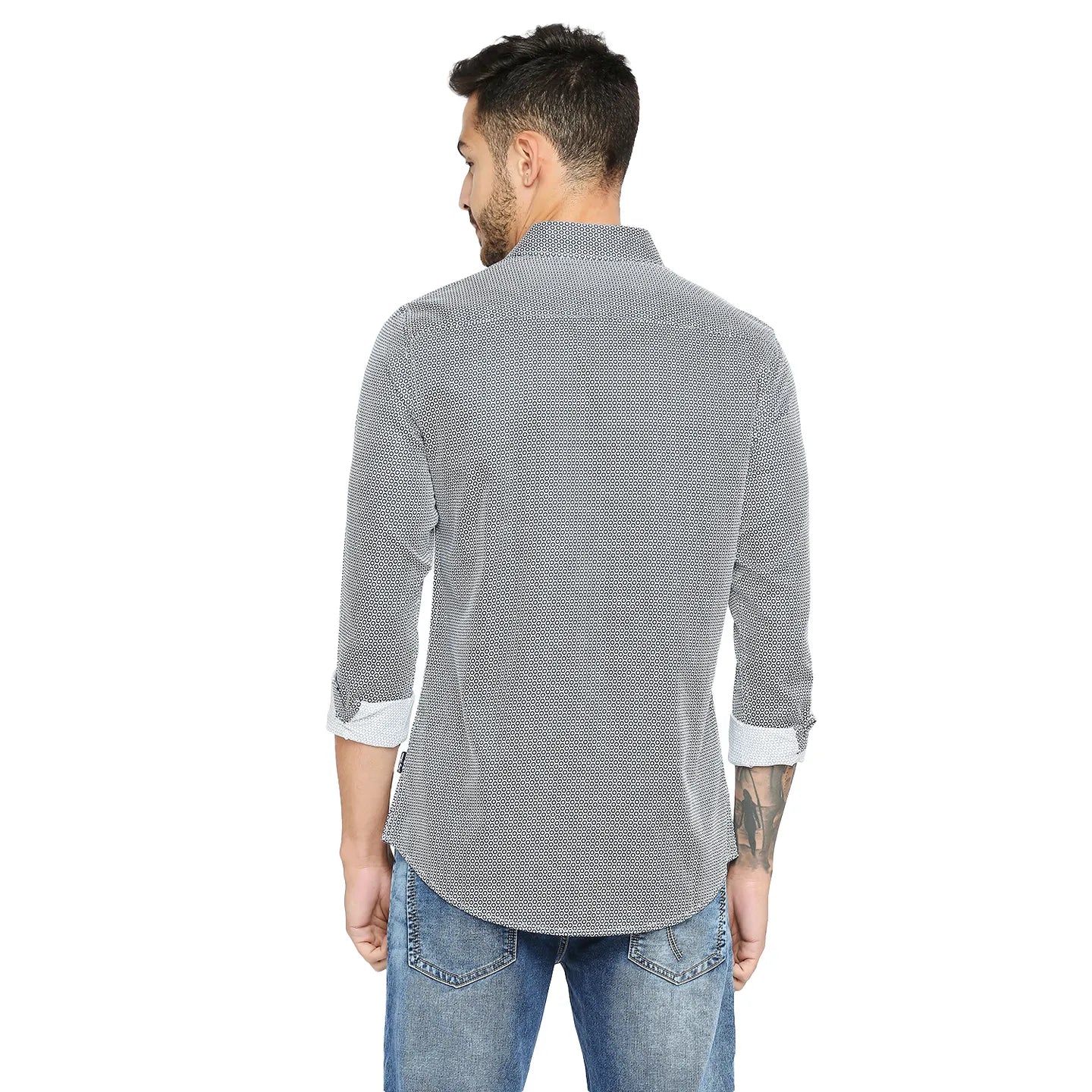 White Slim Straight Fit Regular Collar Long Sleeves Cotton Men's Shirt by Being Human Clothing