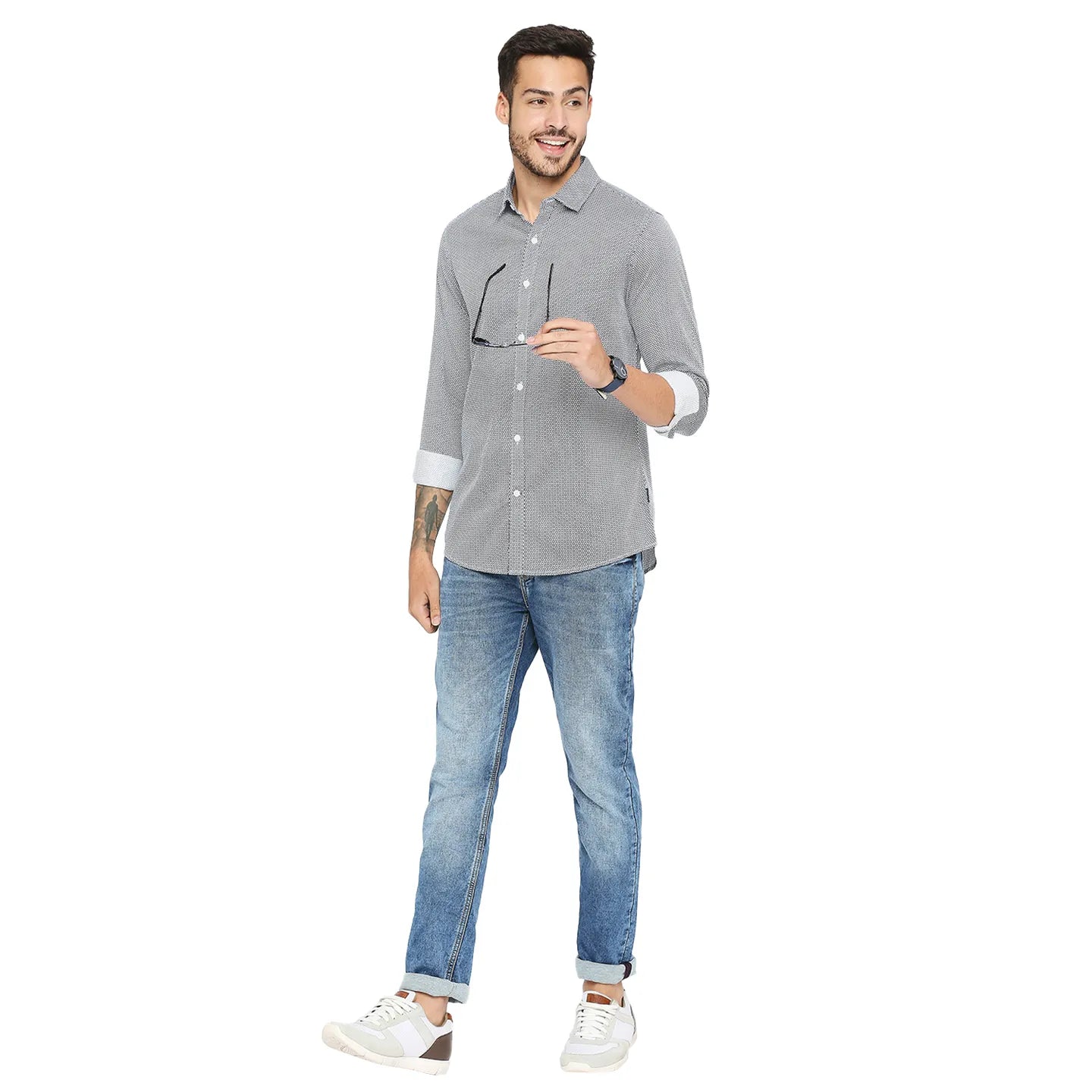 White Slim Straight Fit Regular Collar Long Sleeves Cotton Men's Shirt by Being Human Clothing