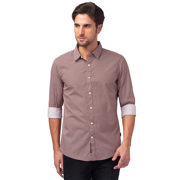 Brown Slim Straight Fit Regular Collar Long Sleeves Men's Shirt by Being Human Clothing
