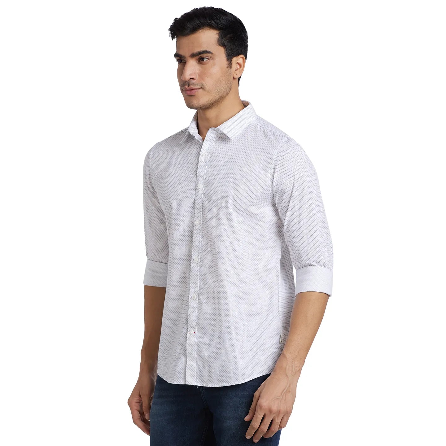 White Slim Straight Fit Regular Collar Long Sleeves Cotton Men's Shirt by Being Human Clothing