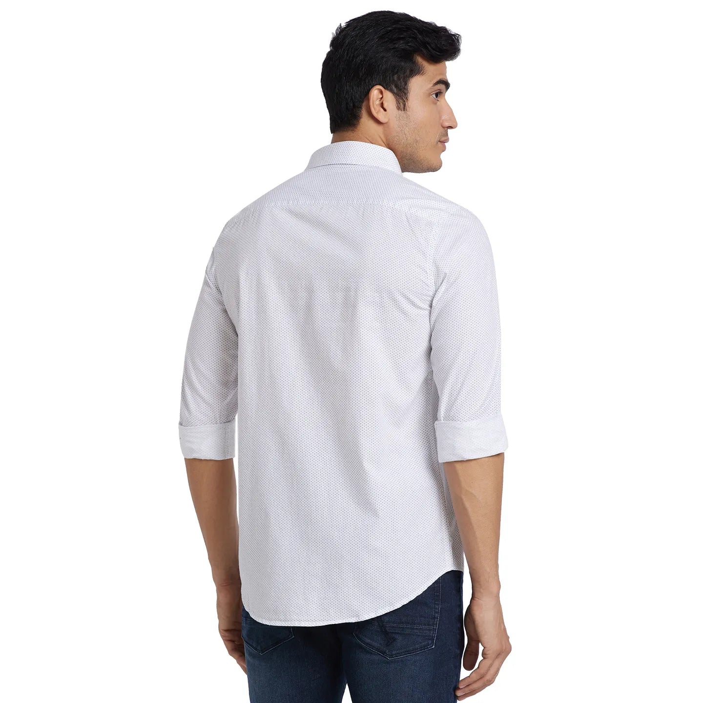 White Slim Straight Fit Regular Collar Long Sleeves Cotton Men's Shirt by Being Human Clothing