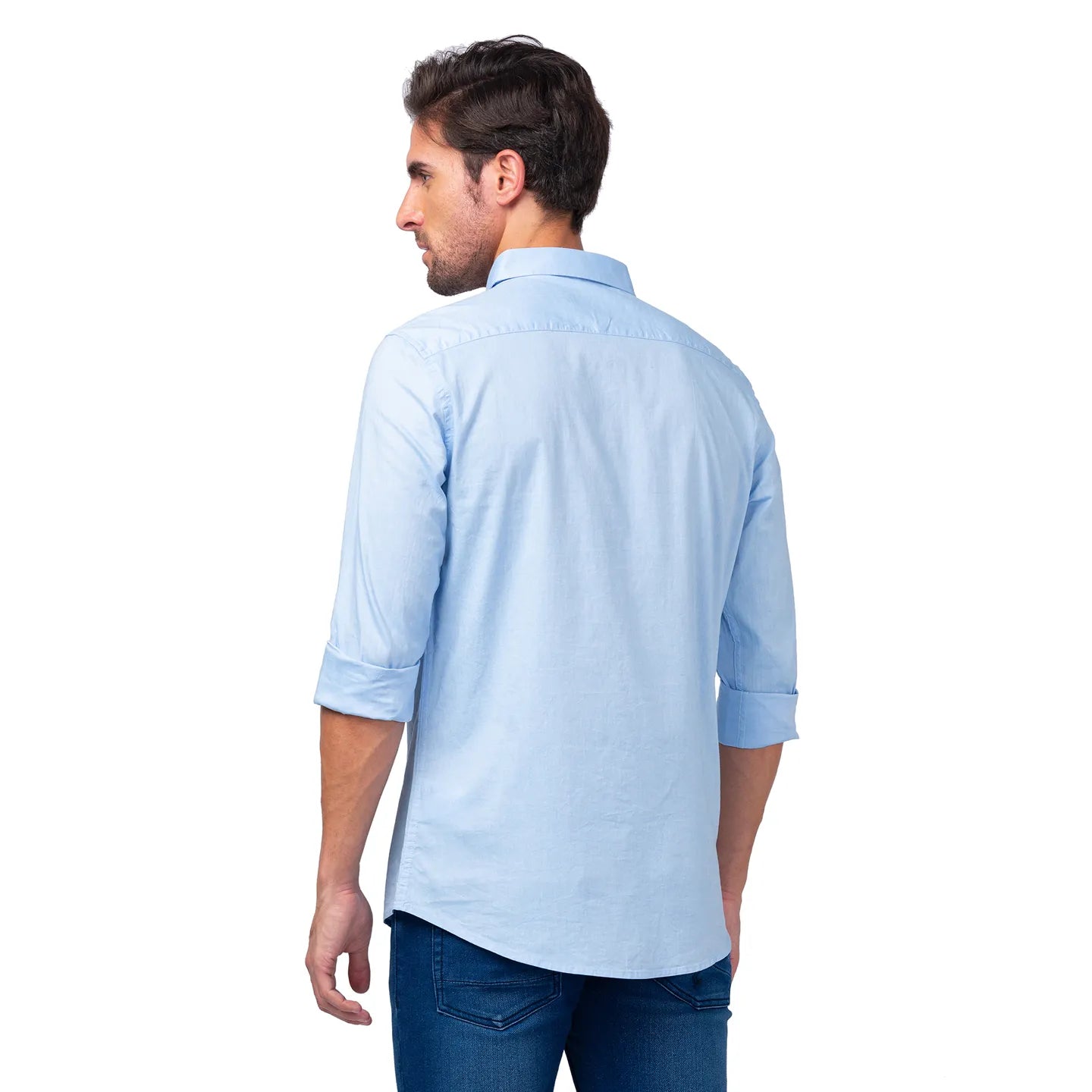 Blue Slim Straight Fit Regular Collar Long Sleeves Men's Shirt by Being Human Clothing