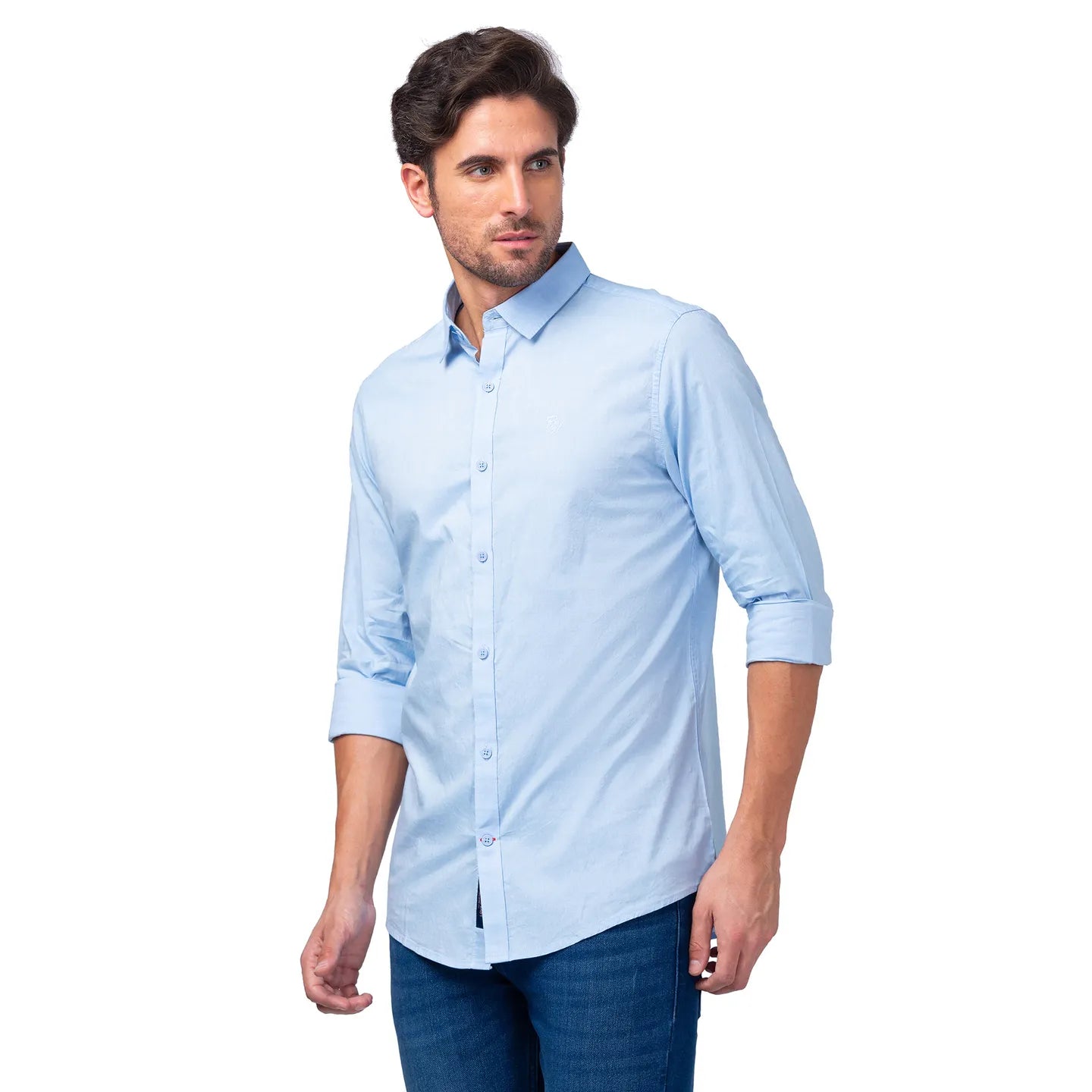 Blue Slim Straight Fit Regular Collar Long Sleeves Men's Shirt by Being Human Clothing
