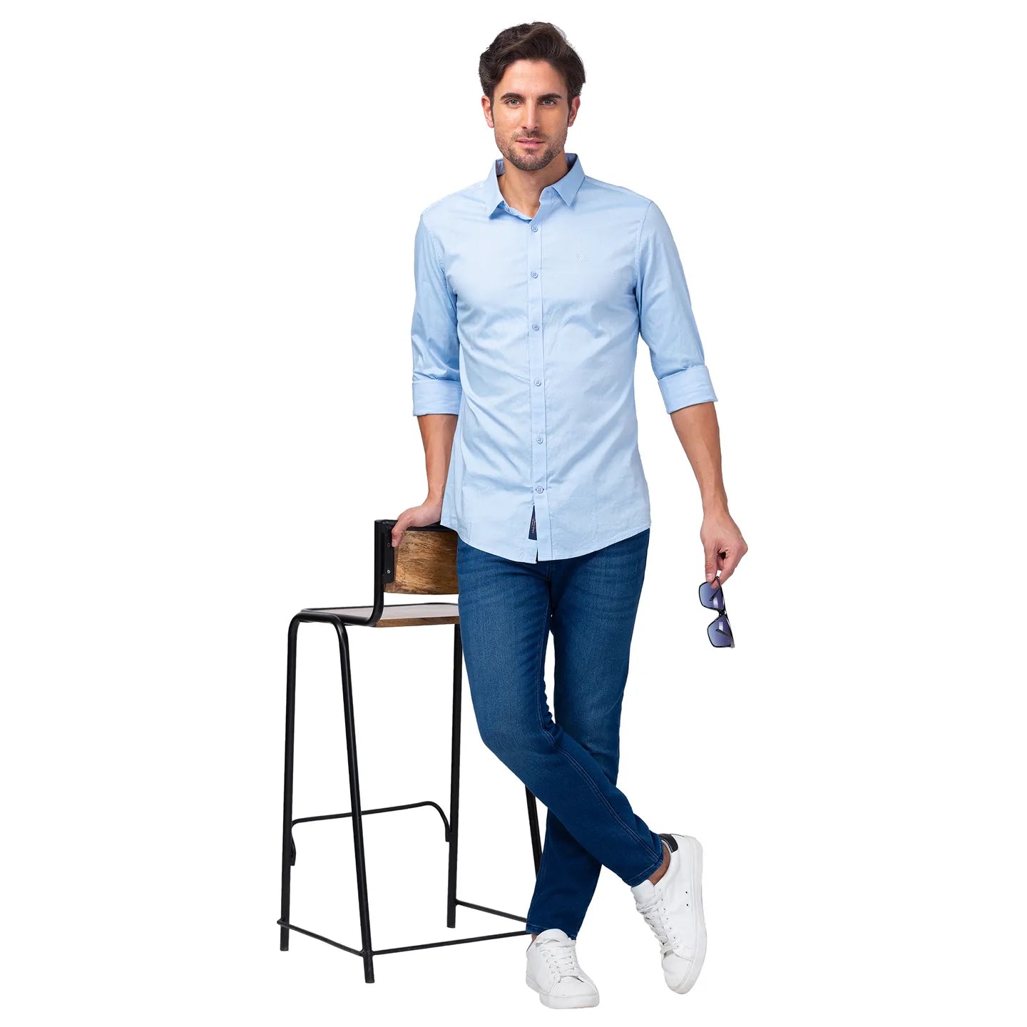 Blue Slim Straight Fit Regular Collar Long Sleeves Men's Shirt by Being Human Clothing