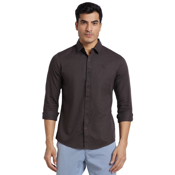 Grey Slim Straight Fit Regular Collar Long Sleeves Cotton Men's Shirt by Being Human Clothing
