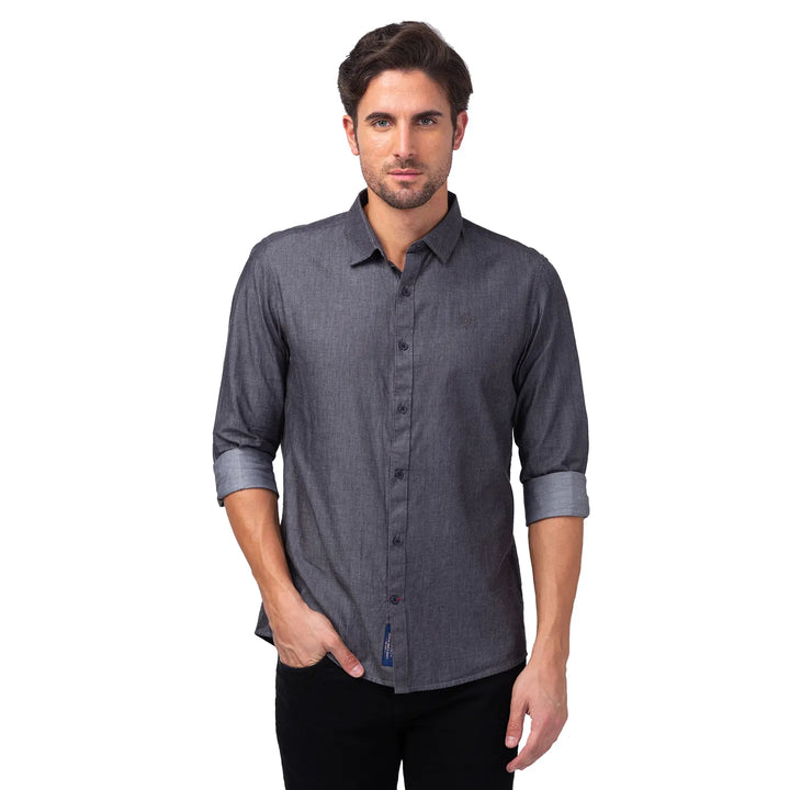 Grey Slim Fit Regular Collar Men's Shirt by Being Human Clothing