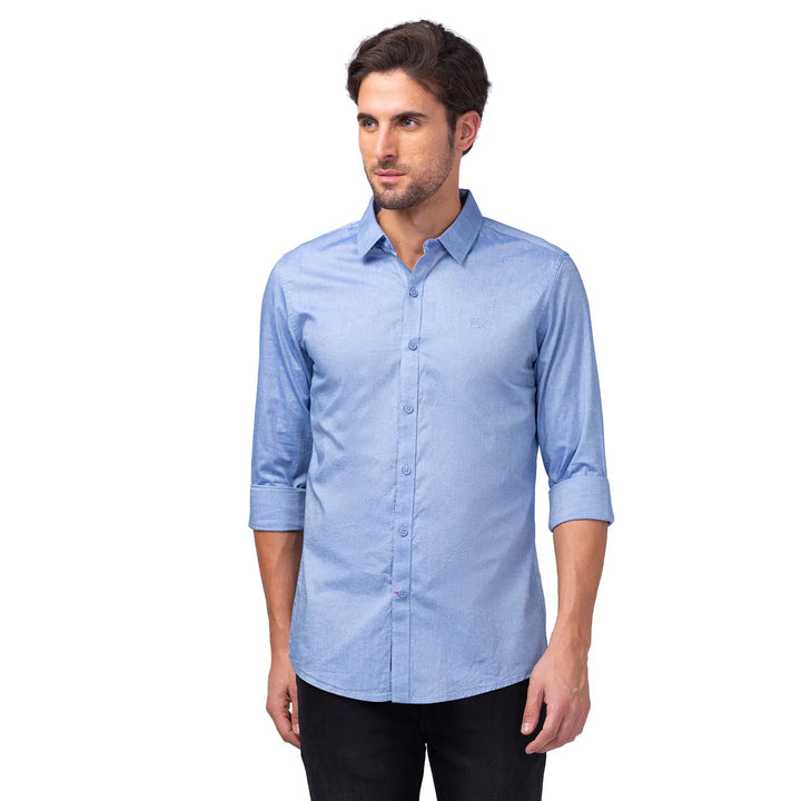 Light Blue Slim Fit Regular Collar Men's Shirt by Being Human Clothing