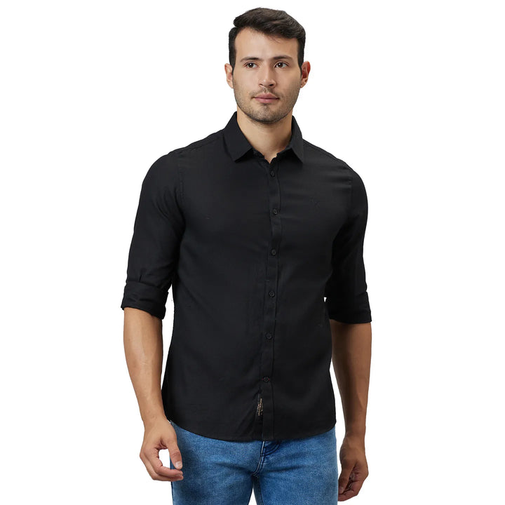 Black Slim Straight Fit Regular Collar Long Sleeves Men's Shirt by Being Human Clothing