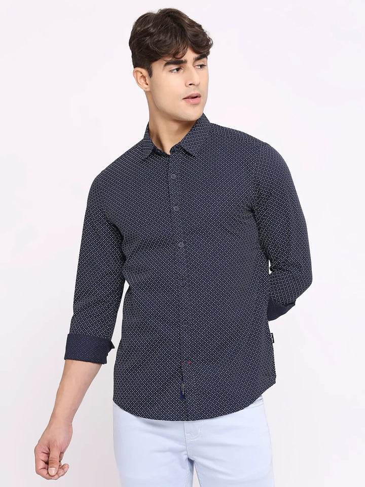 Blue Slim Straight Fit Regular Collar Long Sleeves Men's Shirt by Being Human Clothing