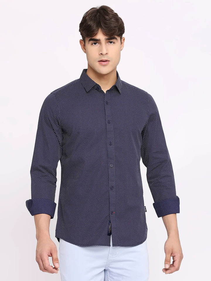 Navy Slim Fit Regular Collar Men's Shirt by Being Human Clothing