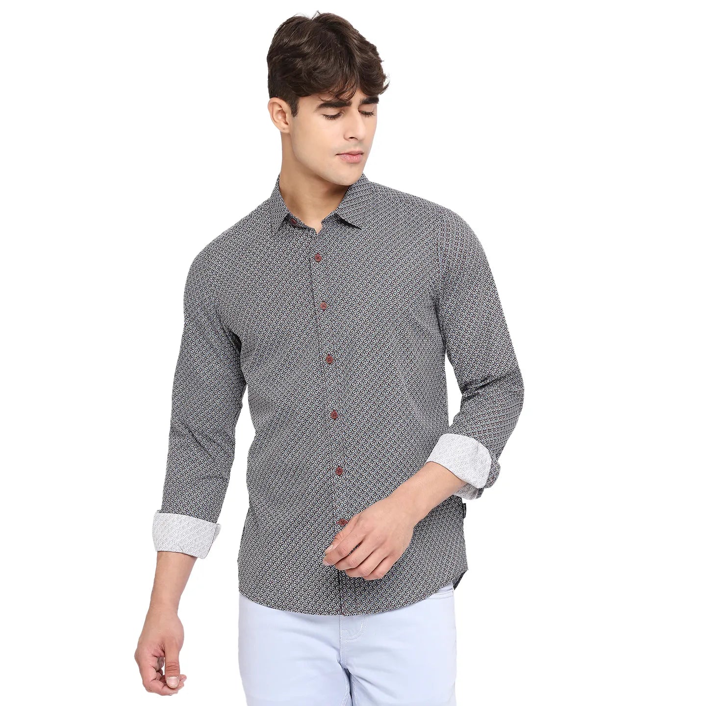 White Slim Straight Fit Regular Collar Long Sleeves Cotton Men's Shirt by Being Human Clothing