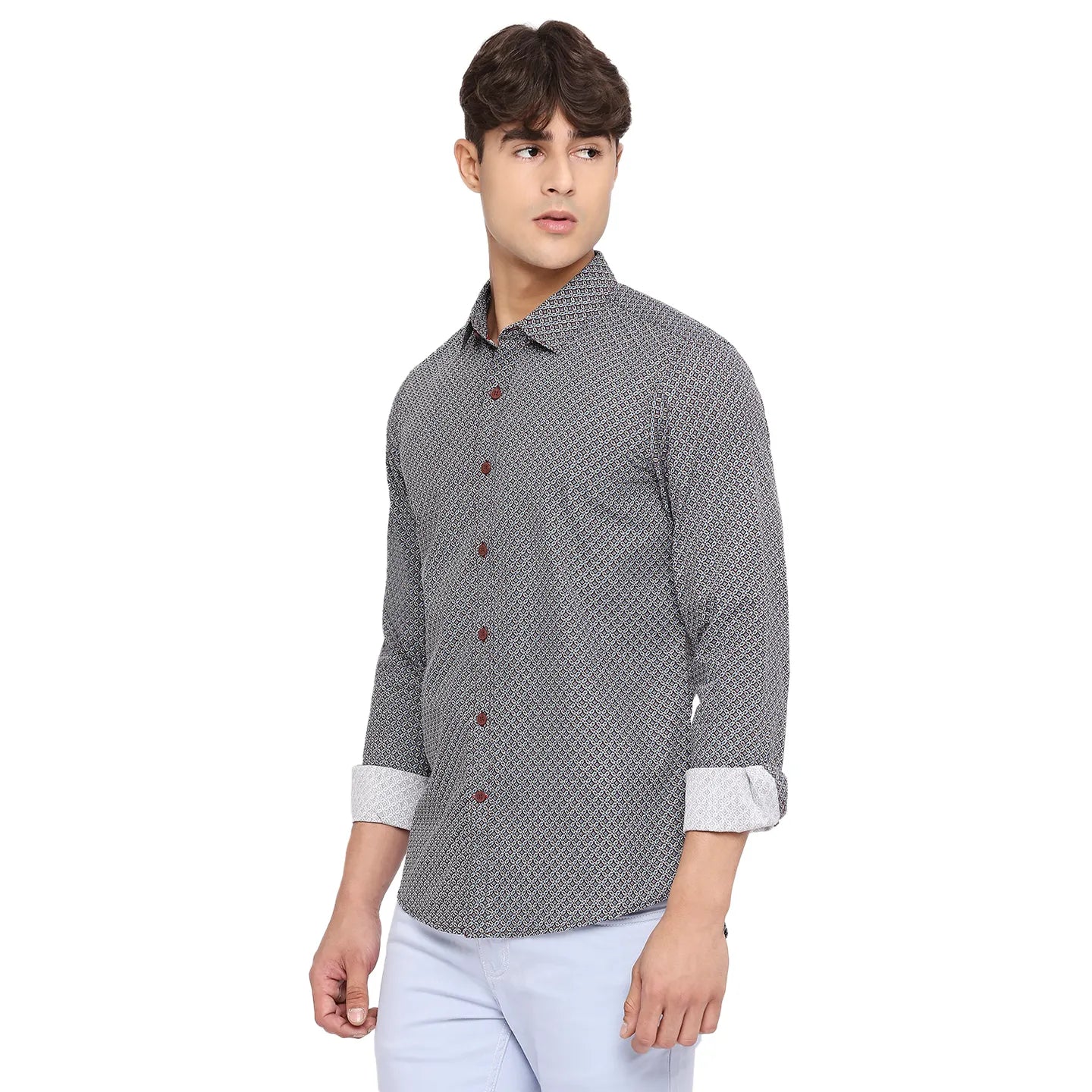White Slim Straight Fit Regular Collar Long Sleeves Cotton Men's Shirt by Being Human Clothing