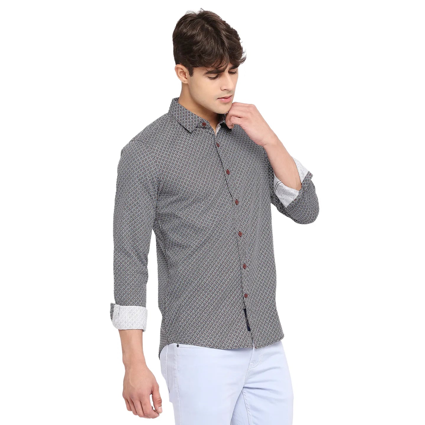 White Slim Straight Fit Regular Collar Long Sleeves Cotton Men's Shirt by Being Human Clothing