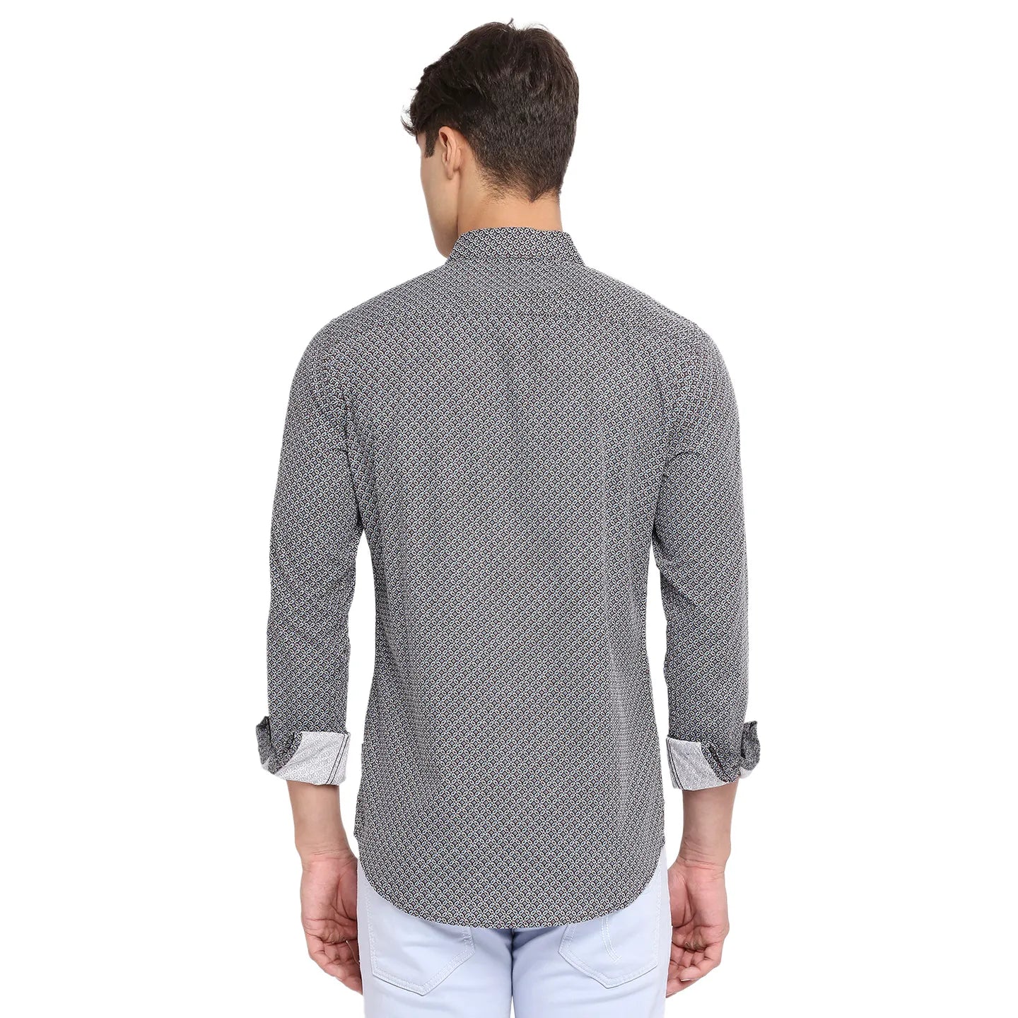 White Slim Straight Fit Regular Collar Long Sleeves Cotton Men's Shirt by Being Human Clothing