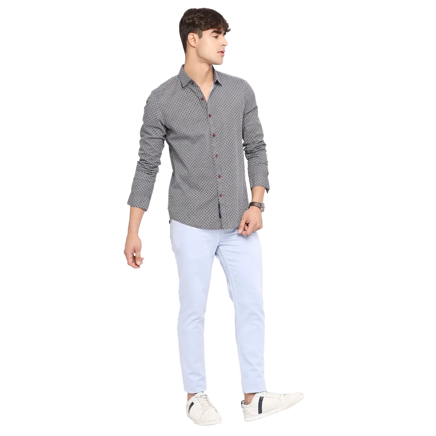 White Slim Straight Fit Regular Collar Long Sleeves Cotton Men's Shirt by Being Human Clothing