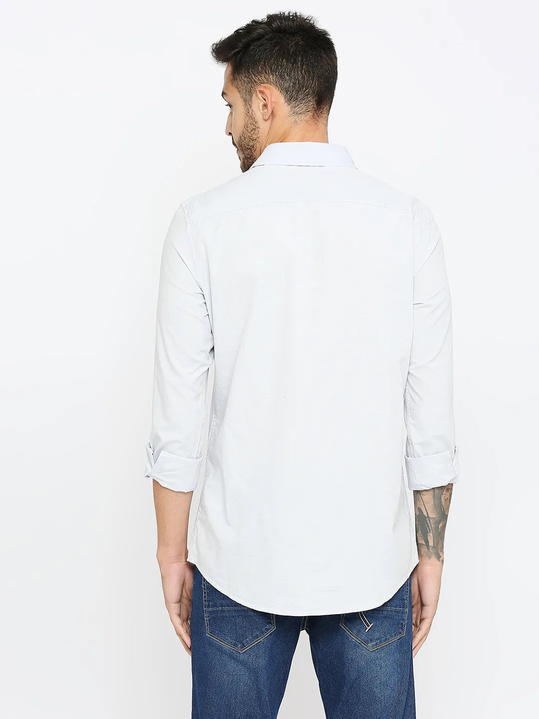 White Slim Straight Fit Regular Collar Long Sleeves Cotton Men's Shirt by Being Human Clothing
