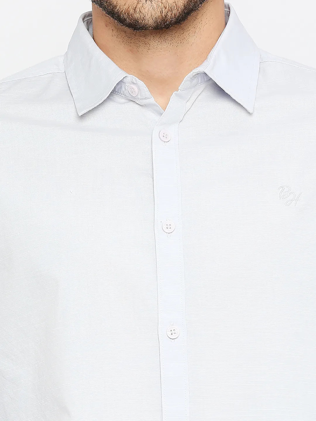 White Slim Straight Fit Regular Collar Long Sleeves Cotton Men's Shirt by Being Human Clothing