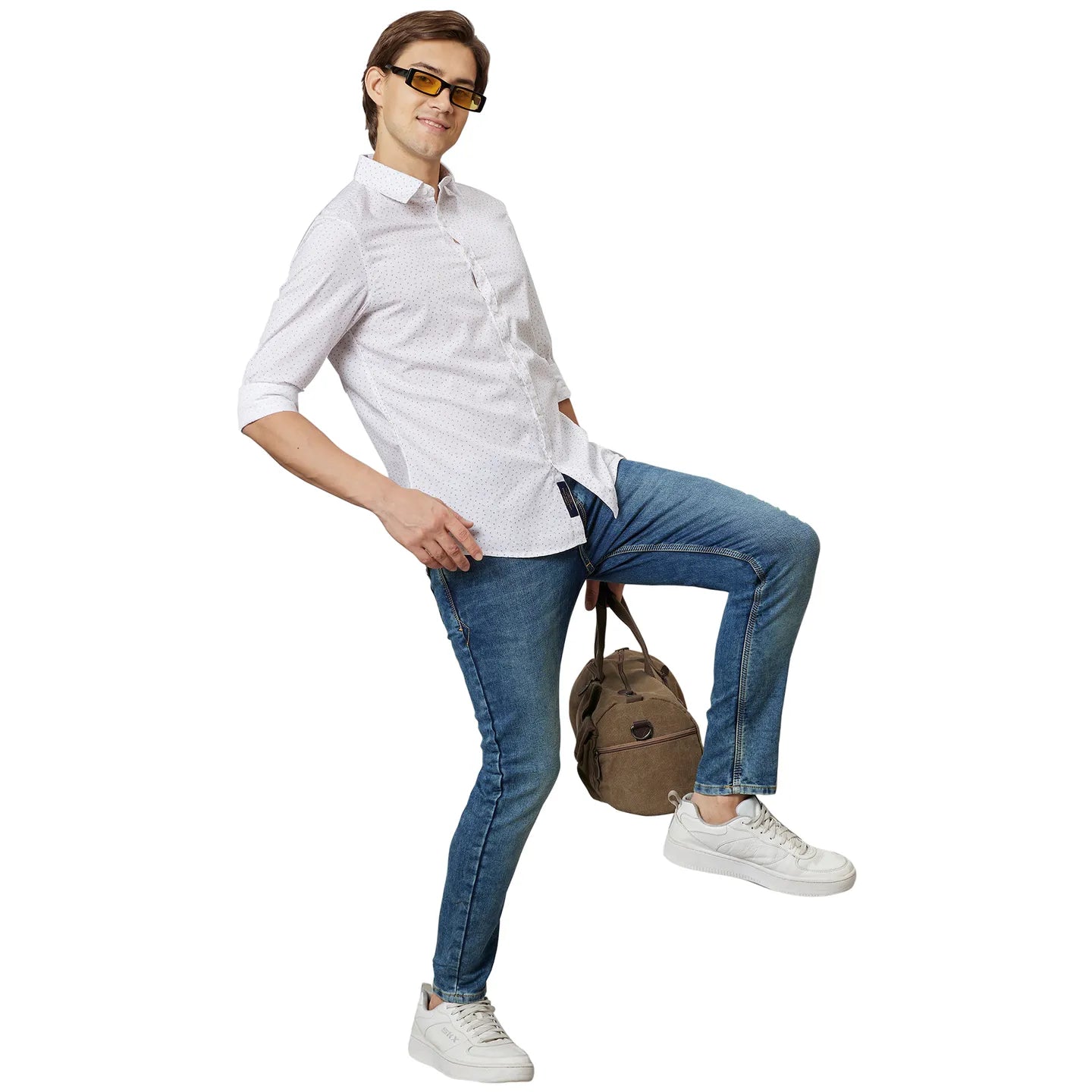 White Slim Fit Regular Collar Men's Shirt by Being Human Clothing