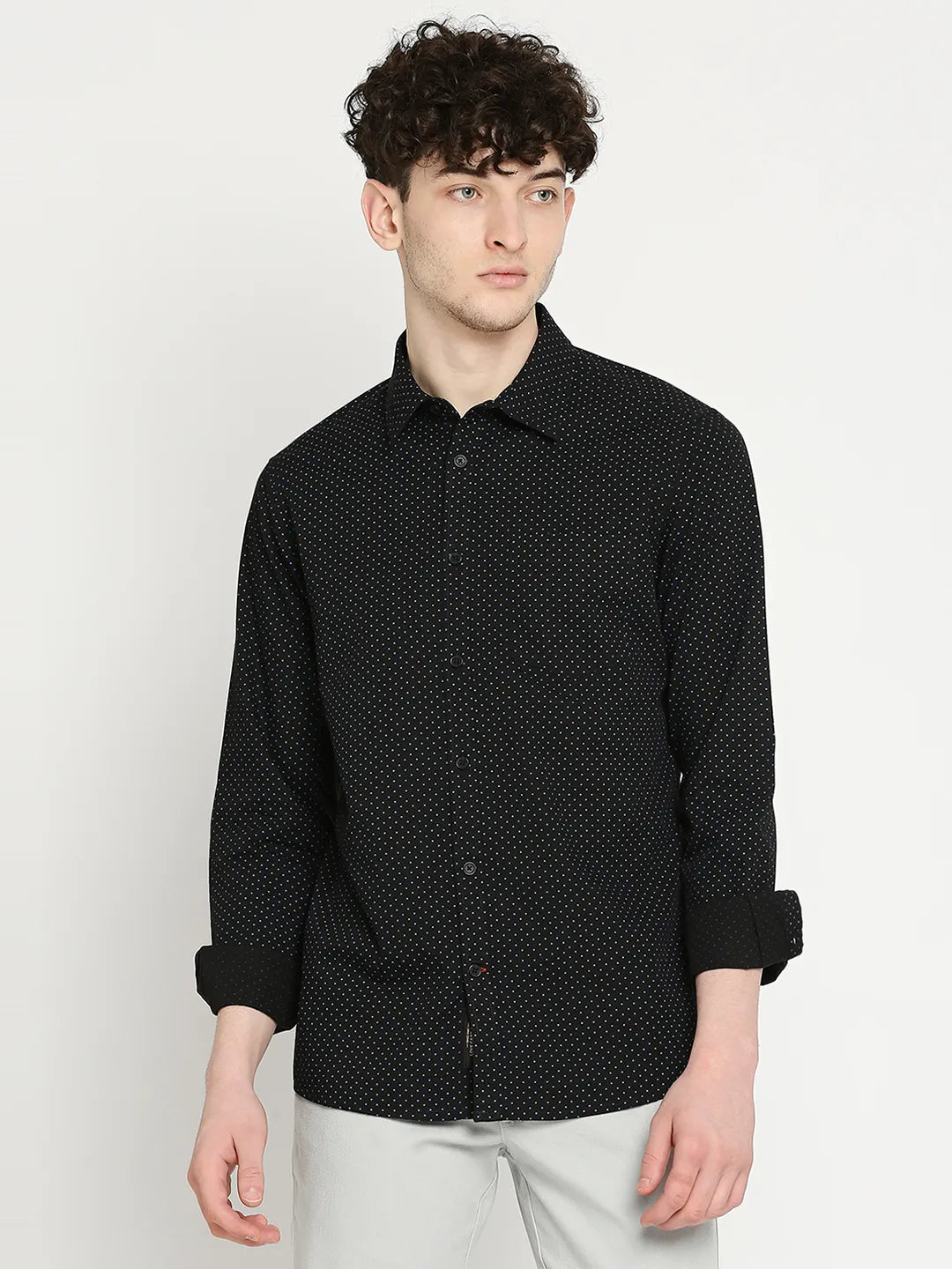 Black Slim Straight Fit Regular Collar Long Sleeves Men's Shirt by Being Human Clothing