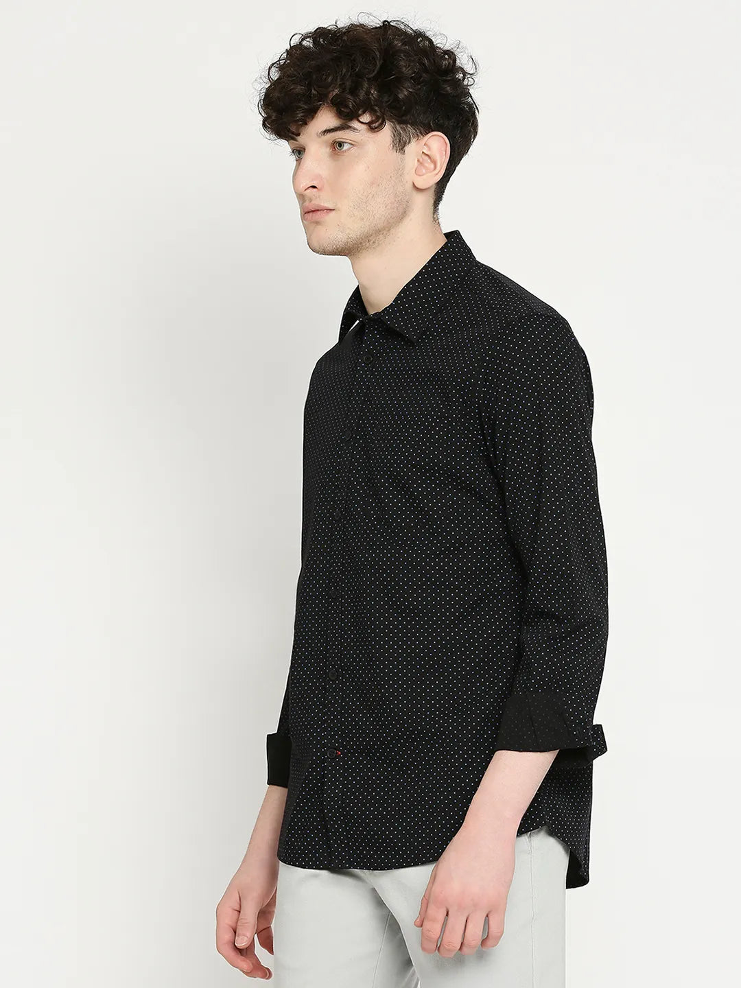 Black Slim Straight Fit Regular Collar Long Sleeves Men's Shirt by Being Human Clothing