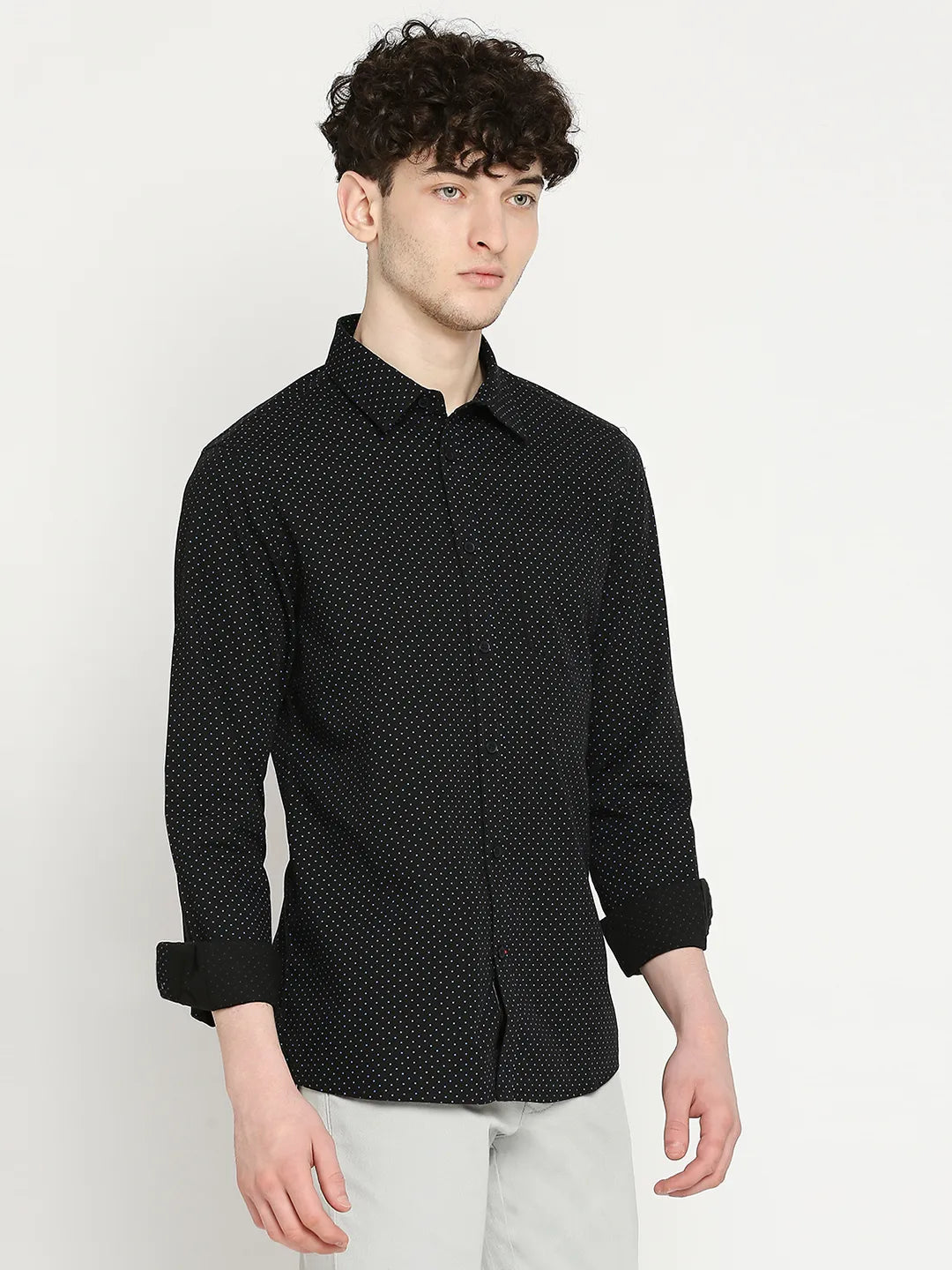 Black Slim Straight Fit Regular Collar Long Sleeves Men's Shirt by Being Human Clothing